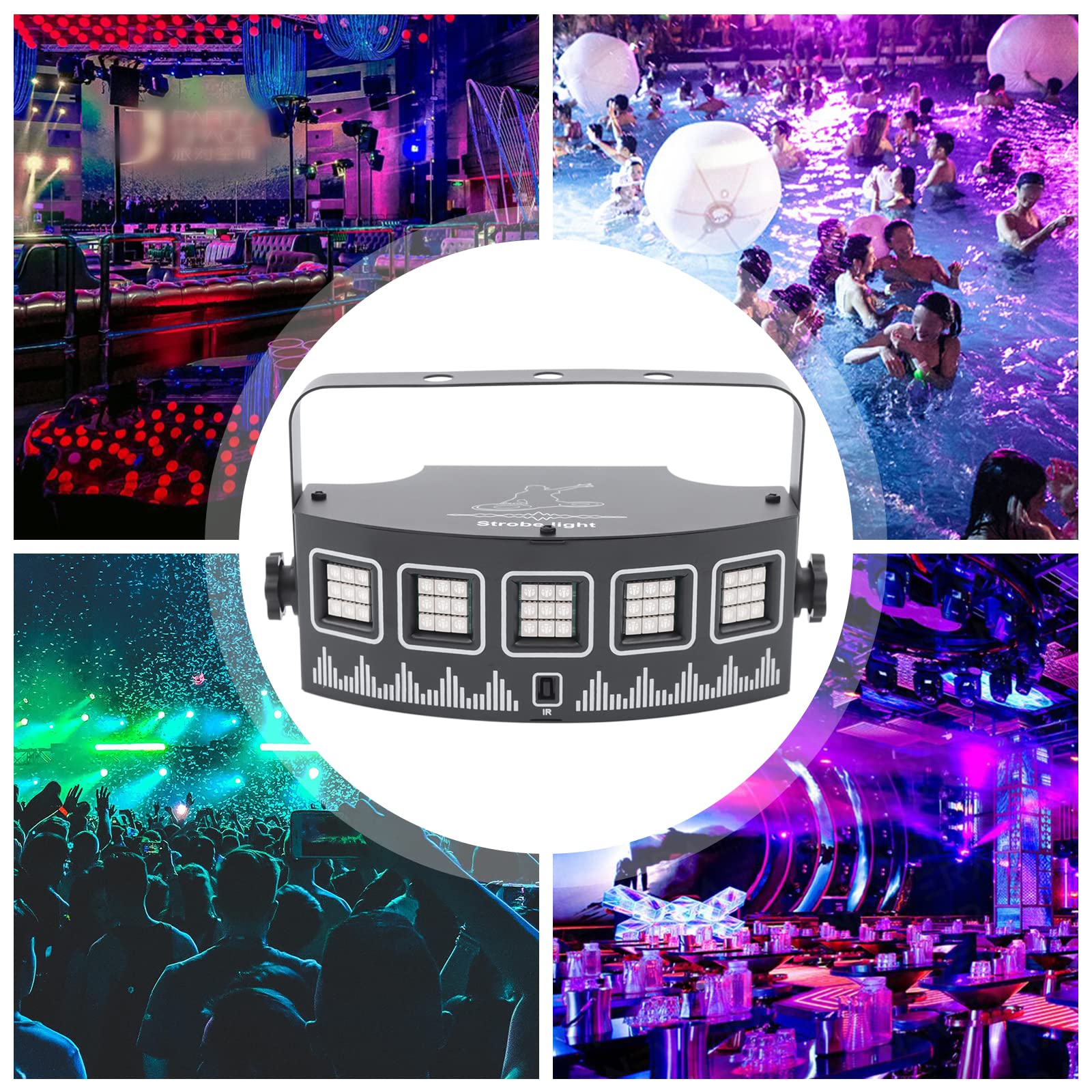 LED Disco Licht, Stroboskop Blitzlicht, 7 Farben RGB Soundaktiv, Tragbar, Fernbedienung, USB, Für Party Tanzfläche Bar Club Hochzeit