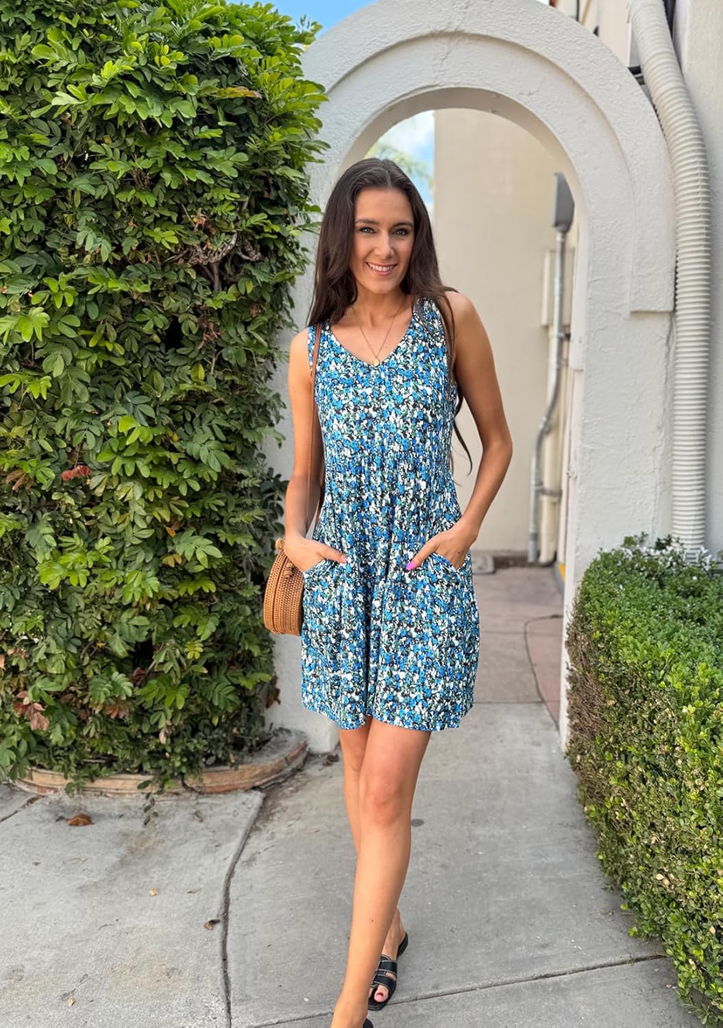 Hount Womens Summer Casual Dresses 2026 V Neck Sleeveless Beach Sundresses Flowy Tiered Tank T Shirt Dress with Pockets - Image 4