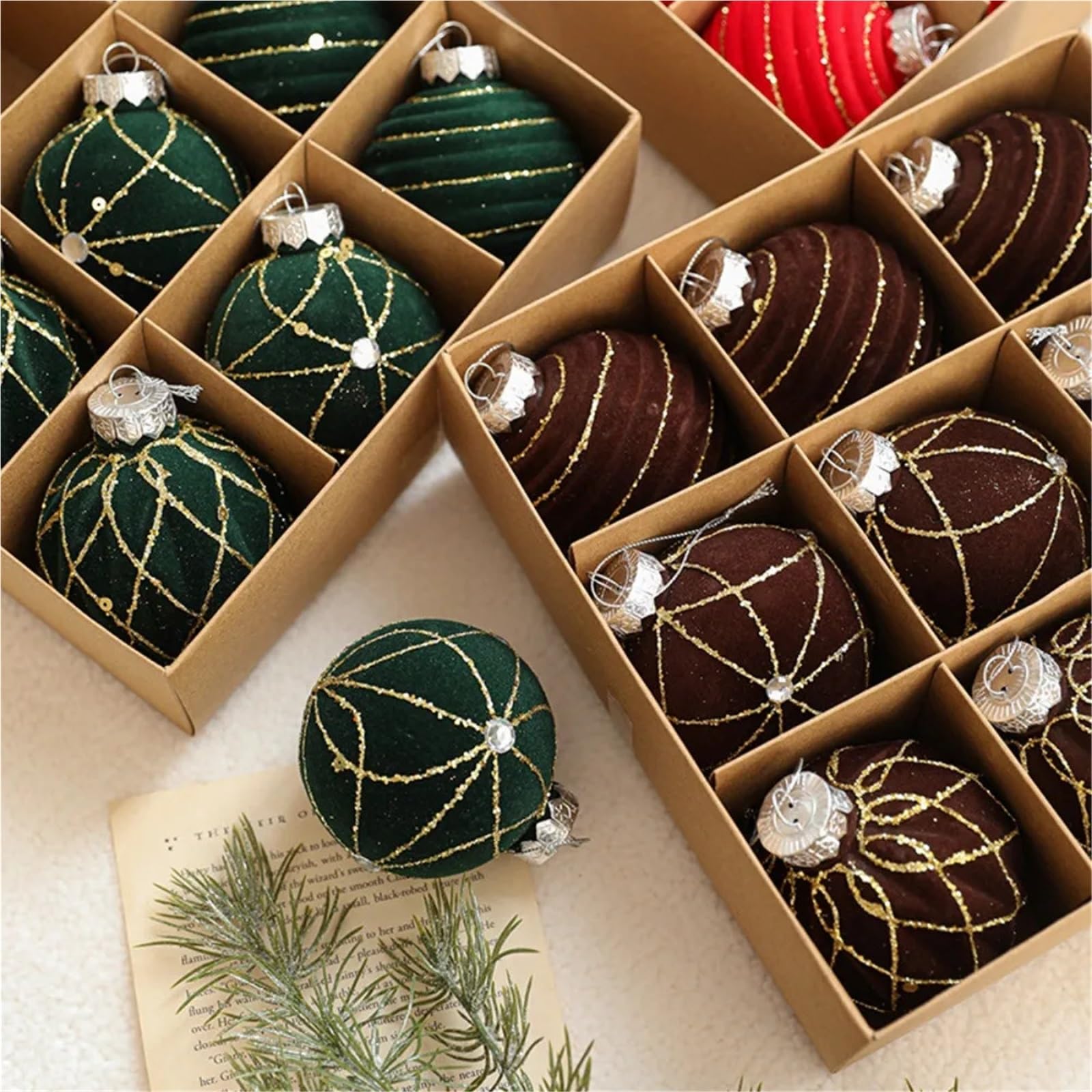 Bolas de Navidad Decoracion Juego de 9 Bolas navideñas flocadas de 8 cm for Colgar en el árbol, decoración de escenas DIY(8CM Green)