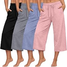 4 Pack Women's Wide Leg Capris Casual Loose Fit Cropped Sweatpants Drawstring Lounge Yoga Pants with Pockets