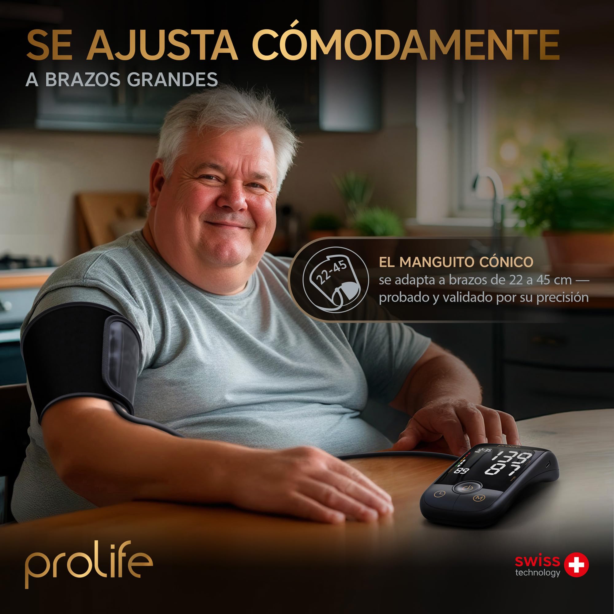 Prolife PA5 Comfort AF – Tensiómetro de Brazo Digital con Detección AFib Smart, Medidor de Tensión Arterial Preciso con Manguito Universal y Adaptador