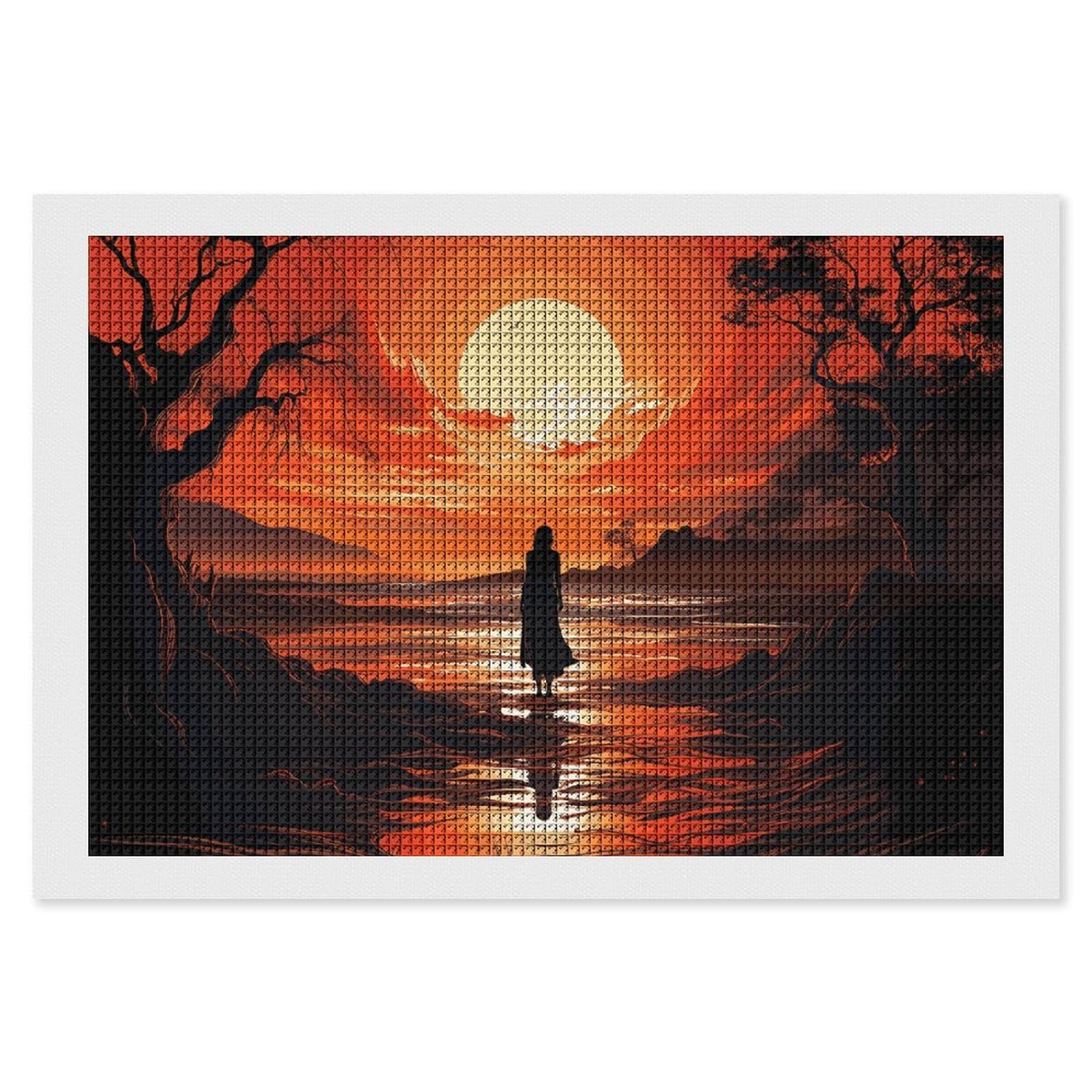 Flowing Silhouette Diamond Art Kits for Adults, DIY 5D Diamonds Painting Kits for Beginner, Round Full Drill Diamond Dots Painting, 8"x12" Diamonds Pictures Gem Art and Crafts Wall Decor