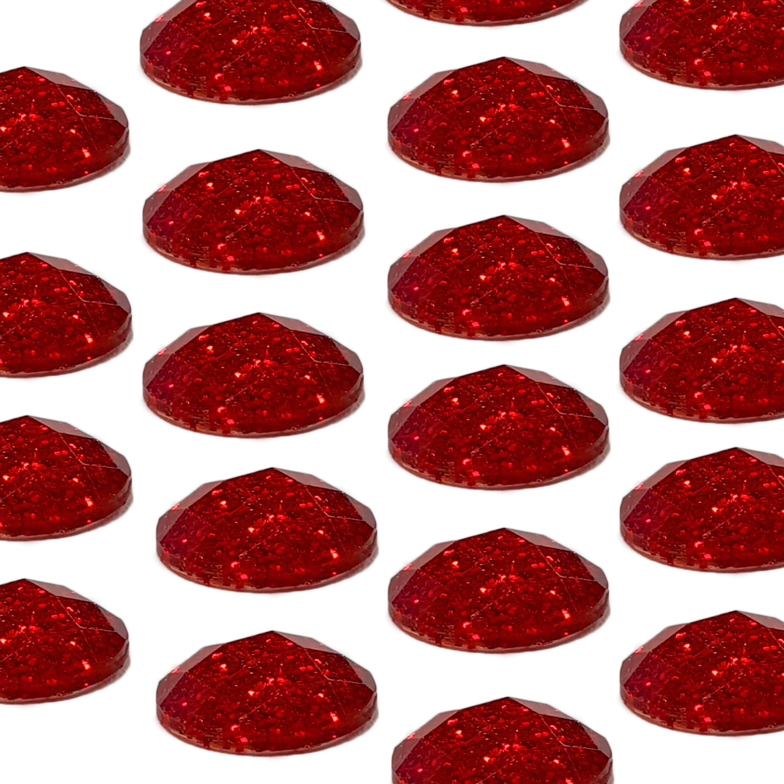 8mm Round Glitter Gem Stickers – 3D Self Adhesive Flat Back Rhinestone Diamante Stickers, 35 Pieces (Red)
