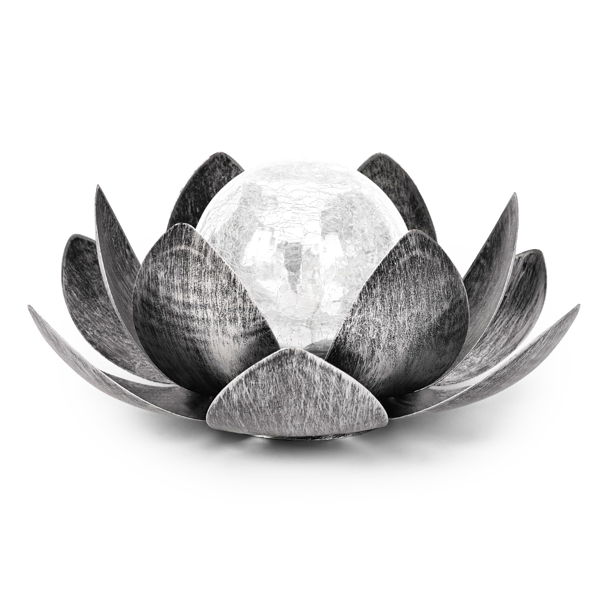 GIGALUMI Luces Solares para Decoración de Jardín al Aire Aibre, Pétalos de Metal Ajustables, Luces de Flor de Loto, Decoración de Mesa al Aire Libre, IP44 impermeable(Gris)