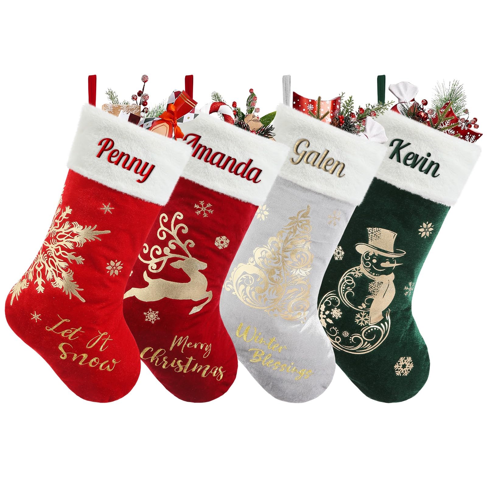 papasgix Personalised Christmas Stockings Custom Name Embroidered Stockings Christmas 18inch Santa/Snowman Xmas Stocking Personalised Christmas Decoration Fireplace Hanging(Multicoloured O,3Pcs)