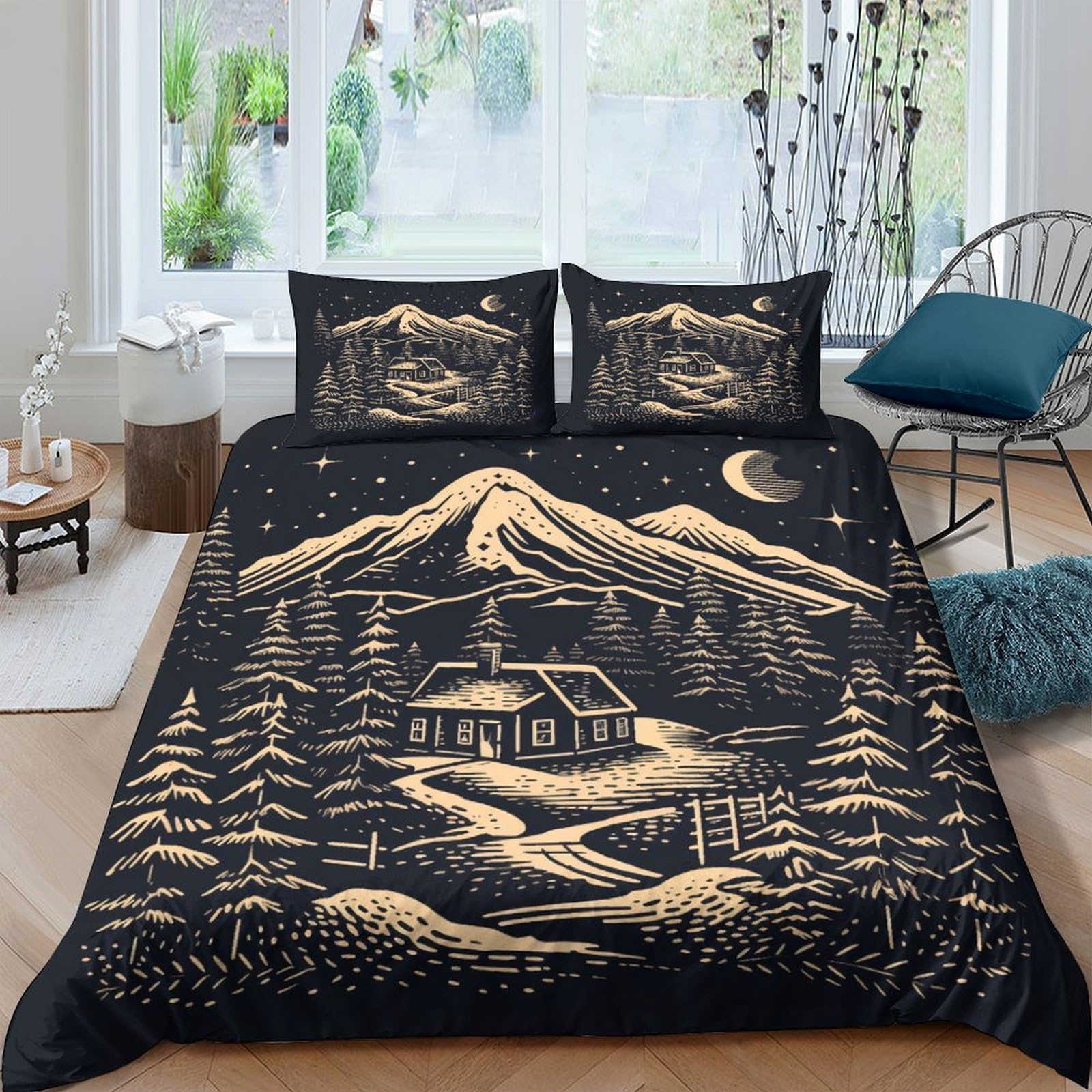 Parure de lit microfibre 200x200 cm imprimée 3D paysage de Noël