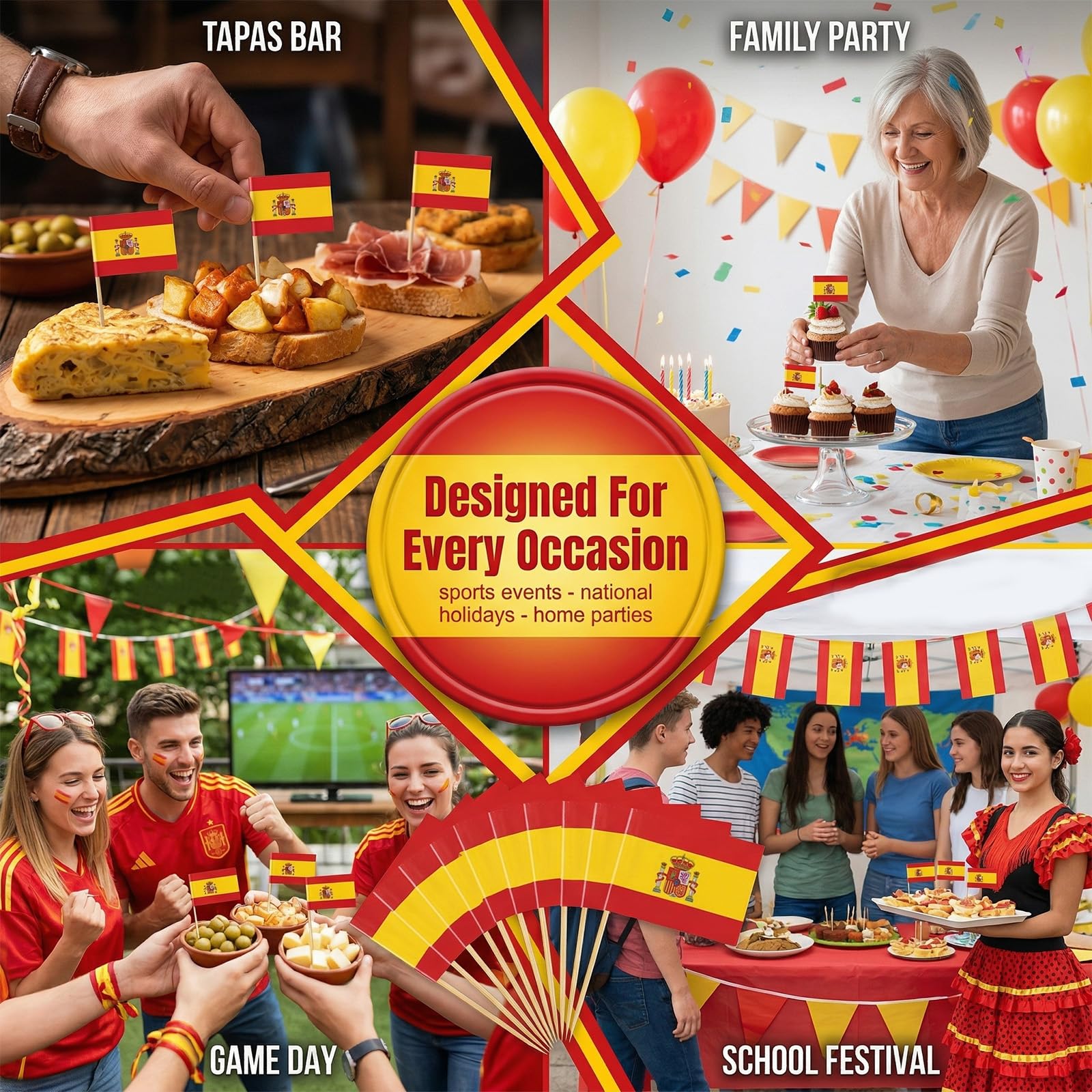 100 Pezzi Bandierine Spagna Stuzzicadenti, Mini Bandiere Spagnole per Cocktail, Panini e Cupcake, Decorazioni per Feste, Aperitivi e Eventi Sportivi