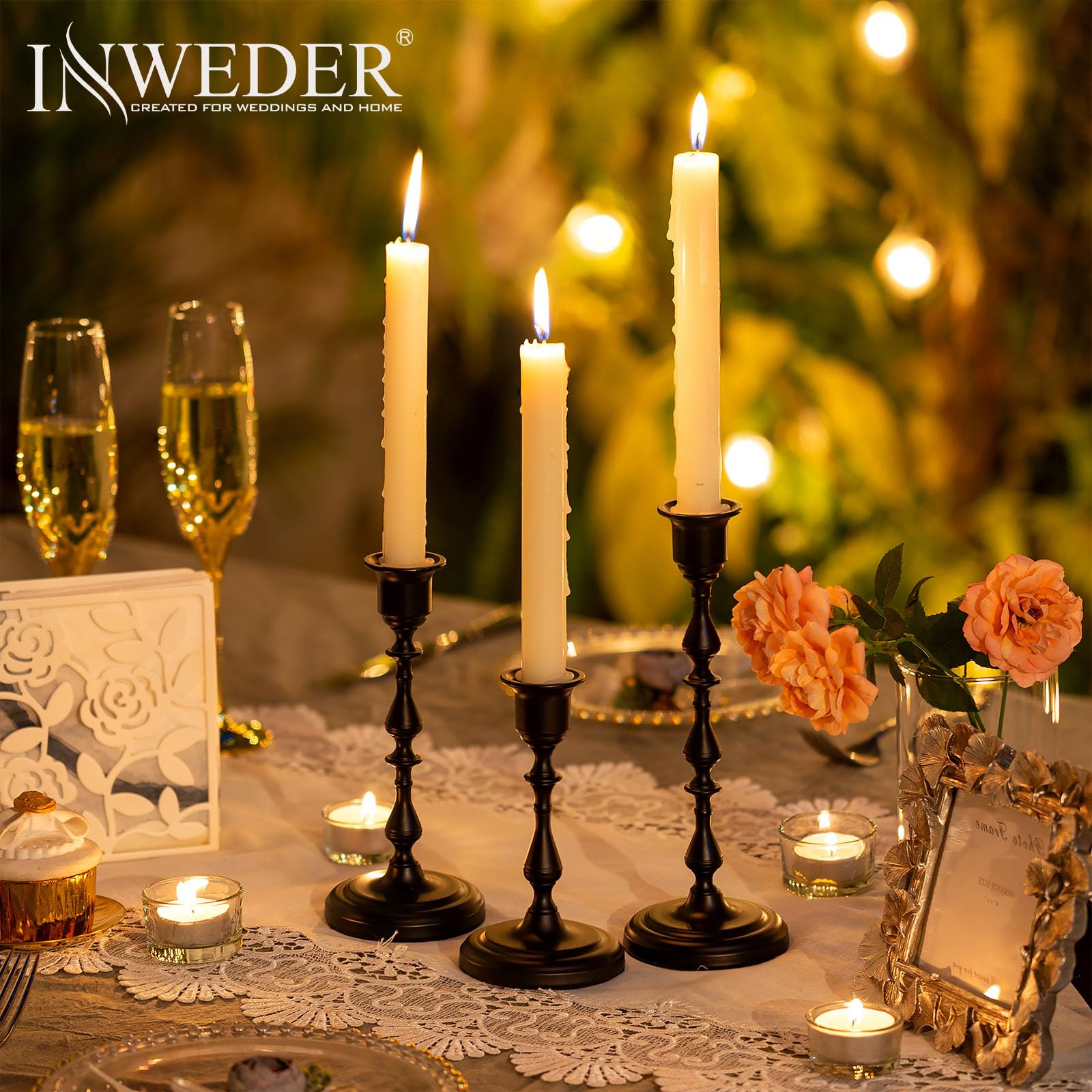 Black Taper Candle Holders, 2-Pack Metal Vintage Candlesticks For Table, Mantel & Wedding Decor - View #4