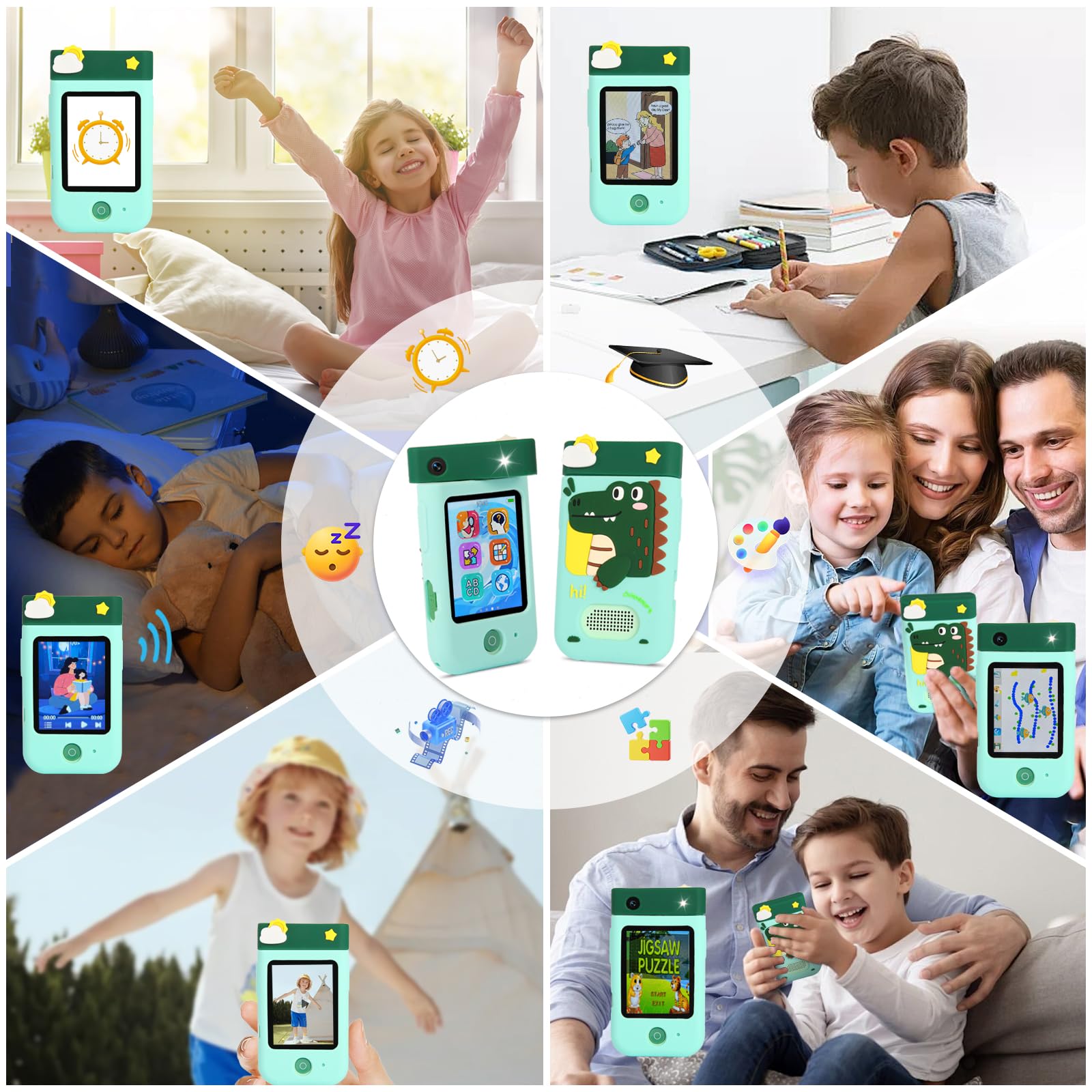 Telefono Per Bambini, ZUEOKAI Macchina Fotografica Bambini Touchscreen, 180° Obiettivo, Video 1080P con Custodia Silicone, Regali di Natale e Compleanno per Bambini, Regalo Bambina 3 4 5 6 7 8 Anni