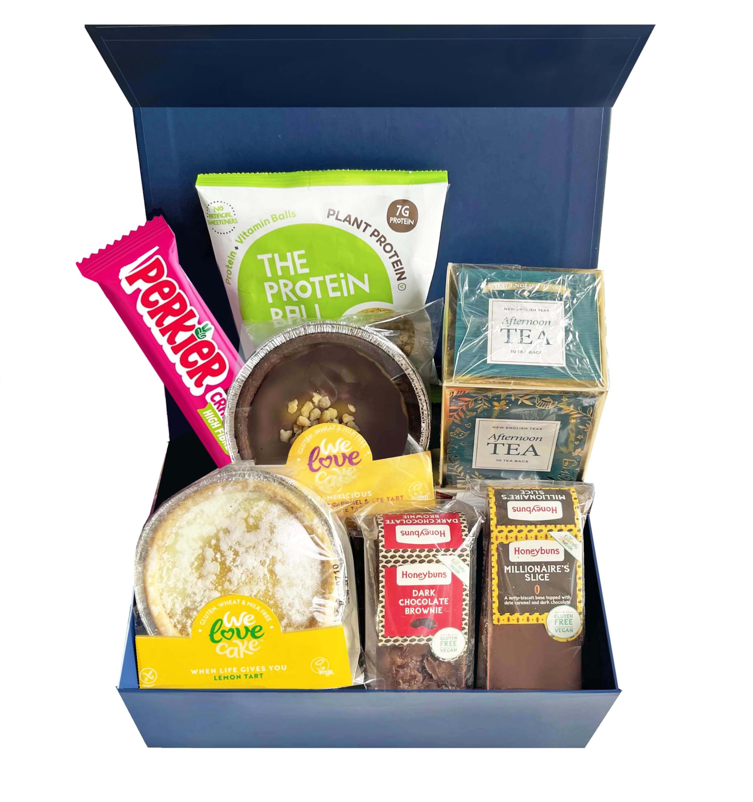 Vegan And Gluten Free Hamper – Afternoon Tea Gift Basket (7Pcs) - Luxury Cakes, Tarts, Chocolate Treats and Tea Gifts | Free From Cakes Selection For Women and Men on Any Occasion