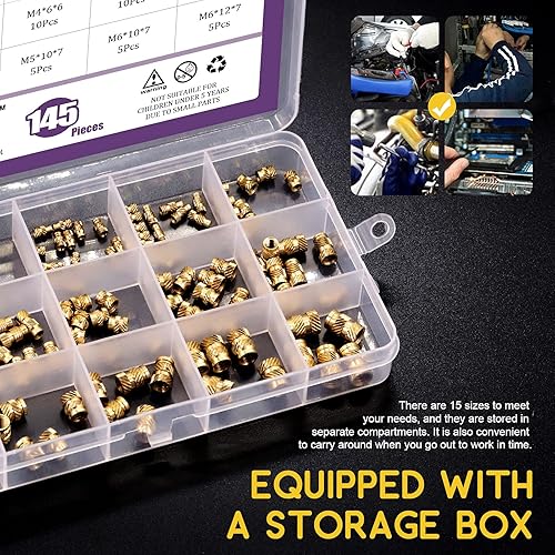 Miniatura 4 de Swpeet 145 piezas 5 valores M2 M3 M4 M5 M6 rosca hembra Tuercas moleteadas Tuercas de inserción roscadas de latón Tuercas de incrustación soldadas
