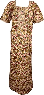 Indiatrendzs Womens Boho Chic Maxi Caftan Printed Cotton Nightwear Green Sleepwear L