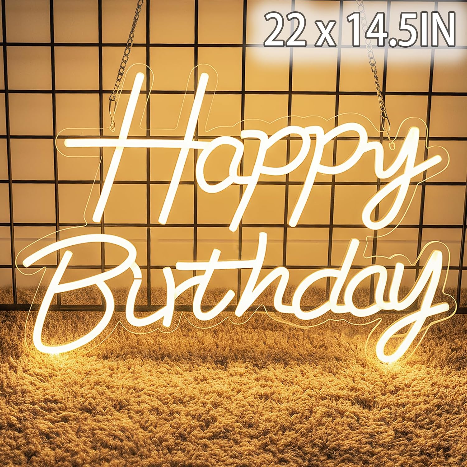 Happy Birthday Neon Sign for Backdrop, LED Happy Birthday Light Up Sign, USB Powered Dimmable Neon Light for Birthday Party Decorations, Wall Decor, White, 16.5 x 12 inch