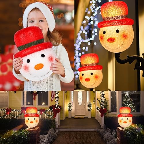Miniatura 6 de Paquete de 2 cubiertas de luz de porche de Navidad con diseño de muñeco de nieve para transmisión de luz para patio delantero, garajes, jardín,