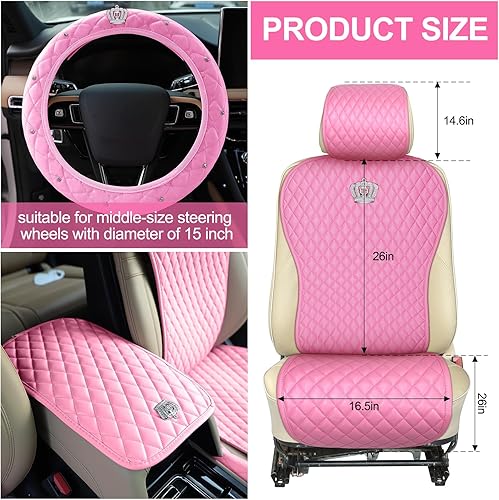 Miniatura 2 de Tallew - Juego de accesorios rosas para automóvil, fundas para el asiento, volante y reposacabezas con almohadilla, portavasos y almohadillas para