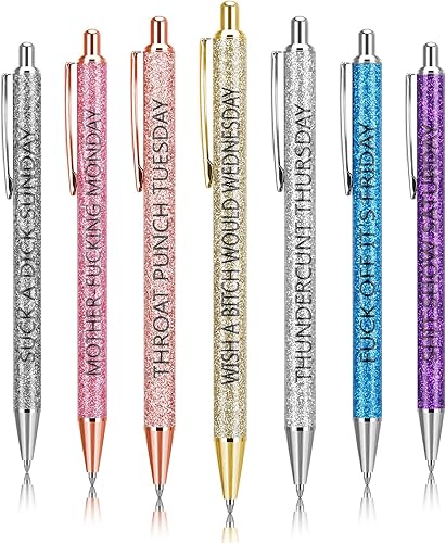 7 bolígrafos divertidos, bolígrafo diario de Swear Word Weekday Vibes Glitter Pen Set describiendo mentalidad sarcástica siete días de la semana