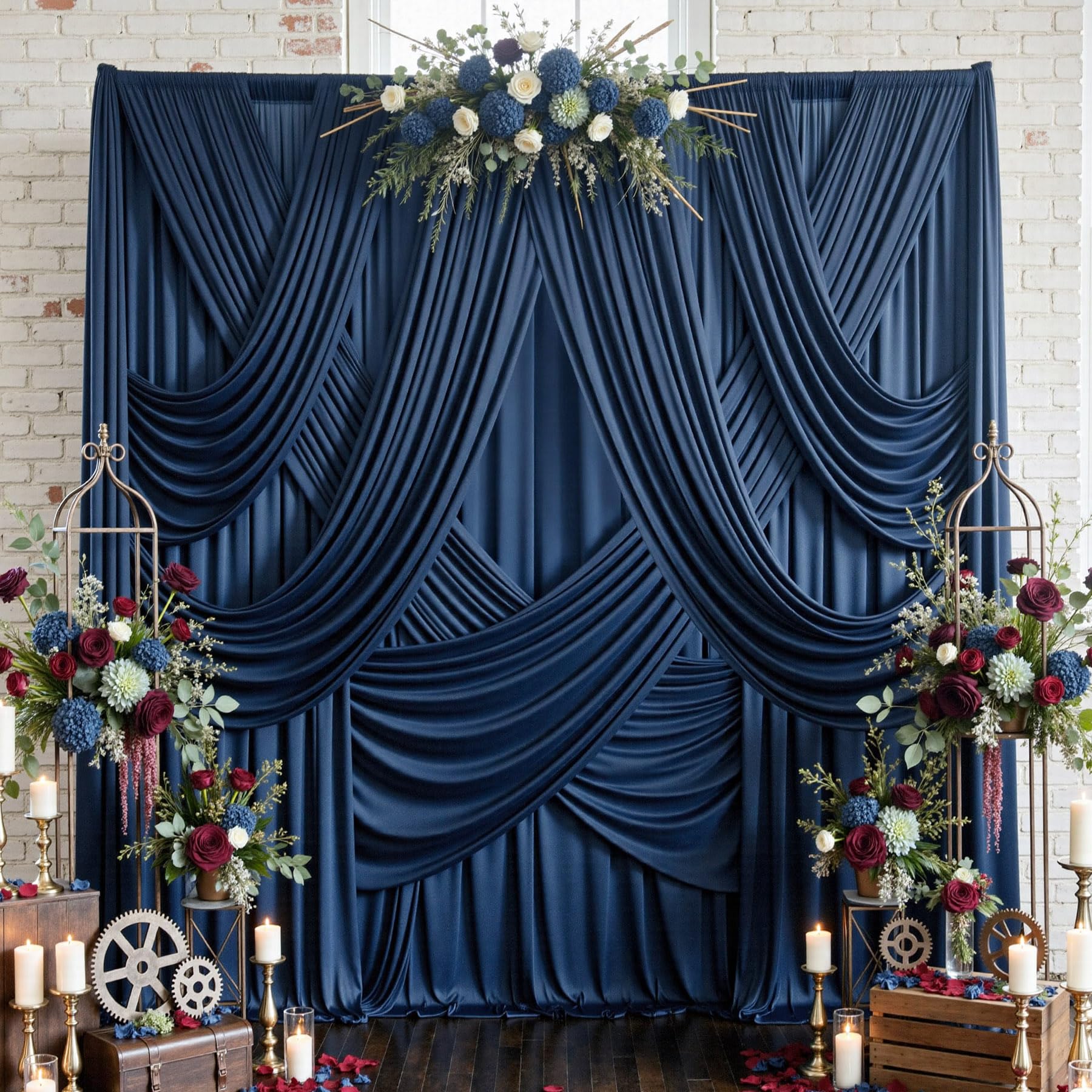 40ftx12ft Navy Blue Backdrop Curtains for Parties, Wrinkle Free 8 Panels 12 ft Long Photo Backdrop Drapes Back Drop Cloth for Wedding Birthday