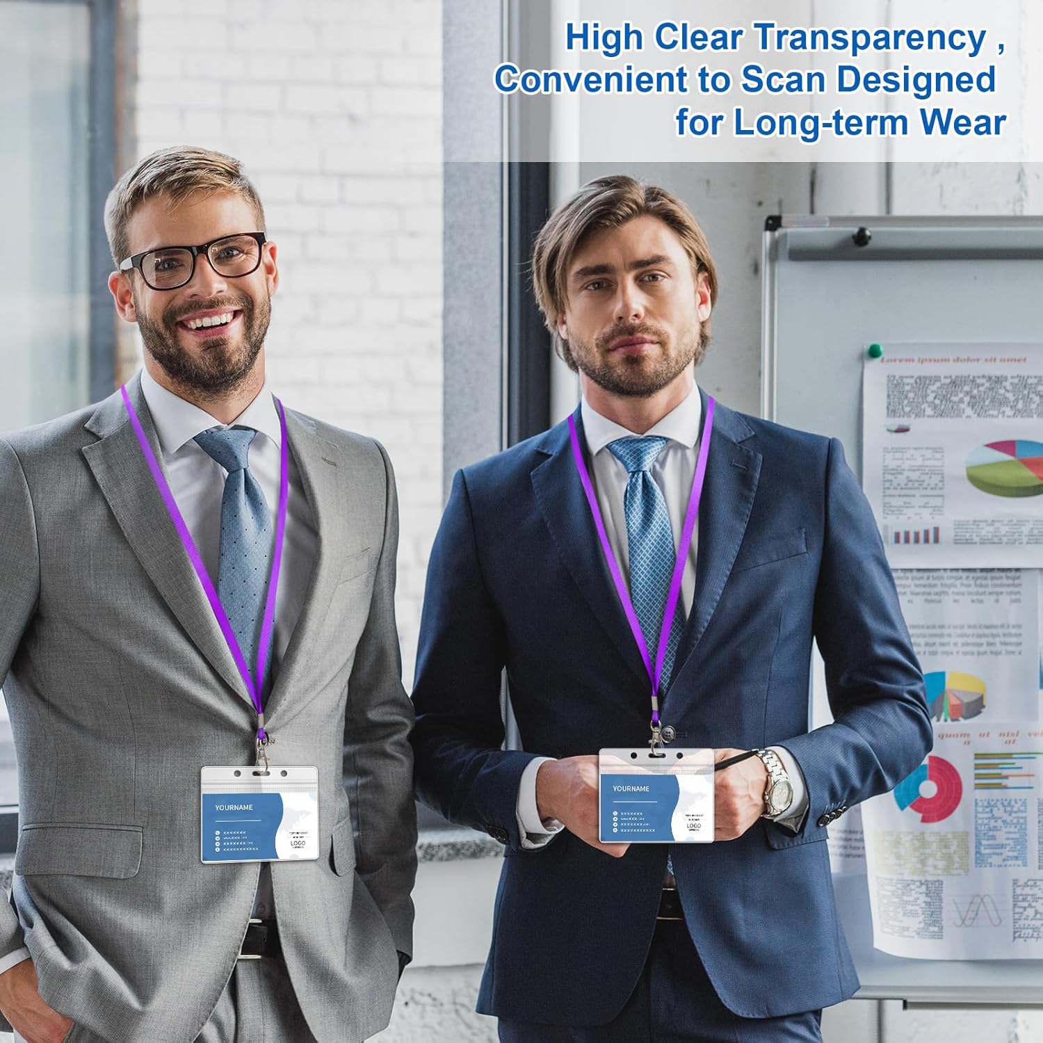 100 Pack Lanyards for ID Badges with Clear Name Tags, Reusable Lanyards Horizontal ID Card Badge Holders Plastic Name Badges for Men Women Kids Business School and Office Supplies (Purple) - Image 5