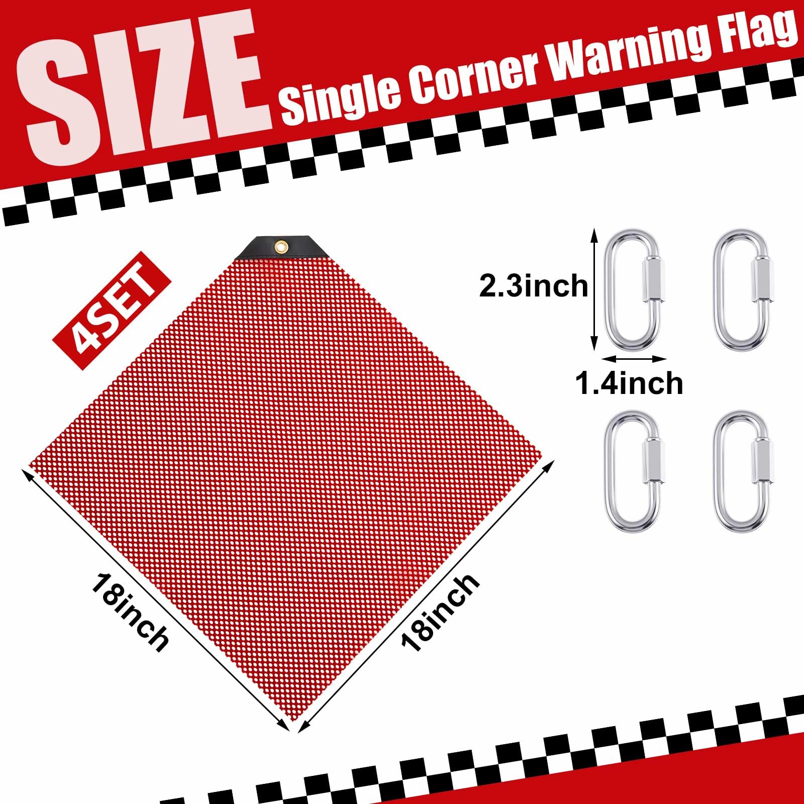 SmoothNovelty 4 Sets Safety Warning Flag Red Mesh Safety Flag with Quick Link 18