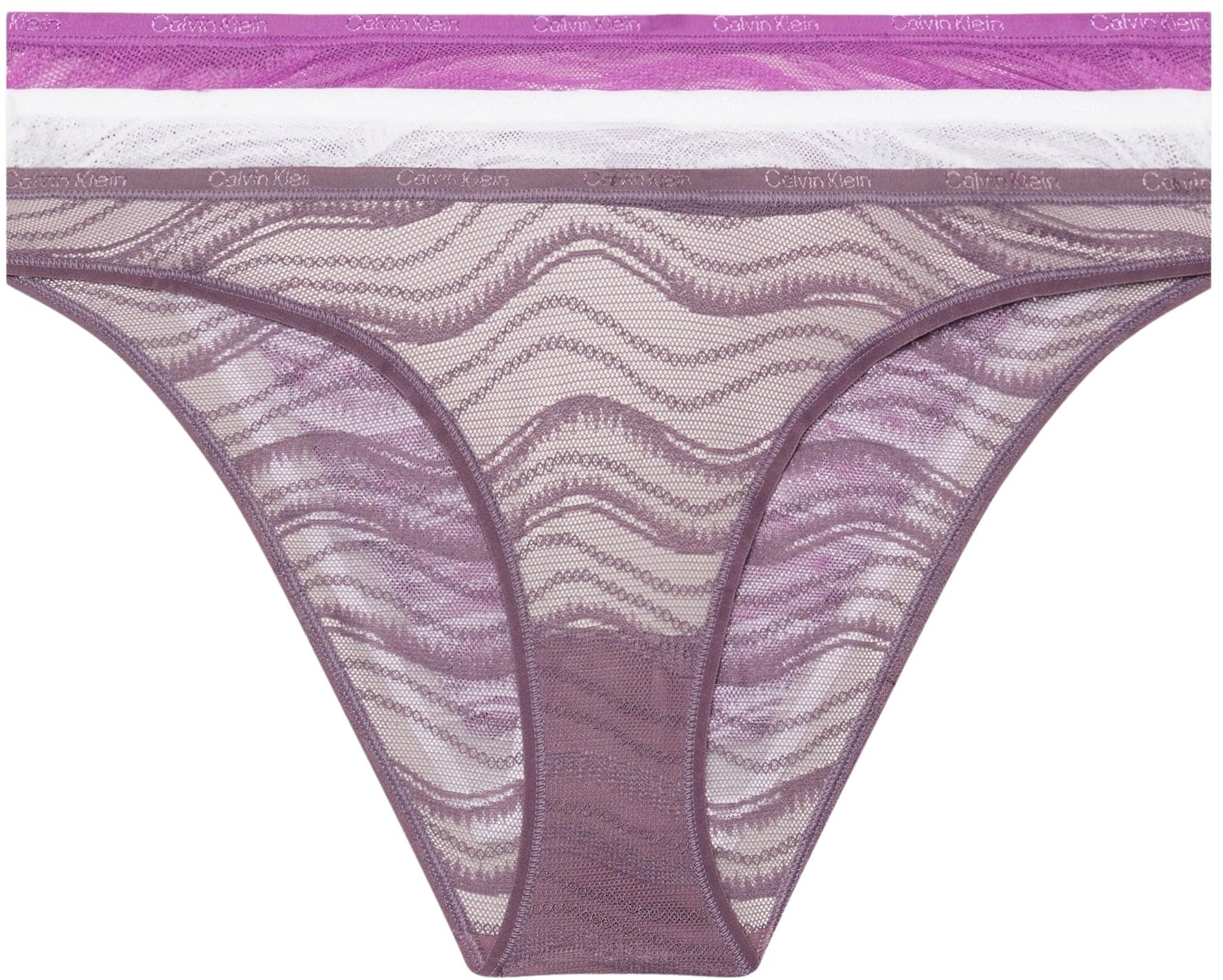 Calvin Klein Pack de 3 Braguitas Tipo Bikini con Encaje para Mujer, Multicolor (Dahlia/Vintage Violet/White), XL