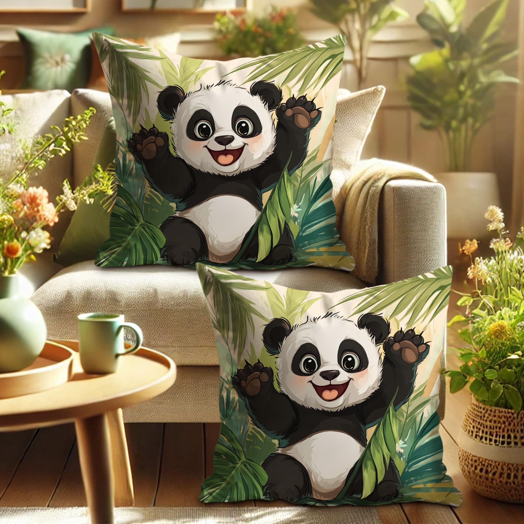 Fundas De Cojín De Panda - Juego De 2, Terciopelo, 22x22 Pulgadas, Decoración Divertida Para Dormitorio O Sofá