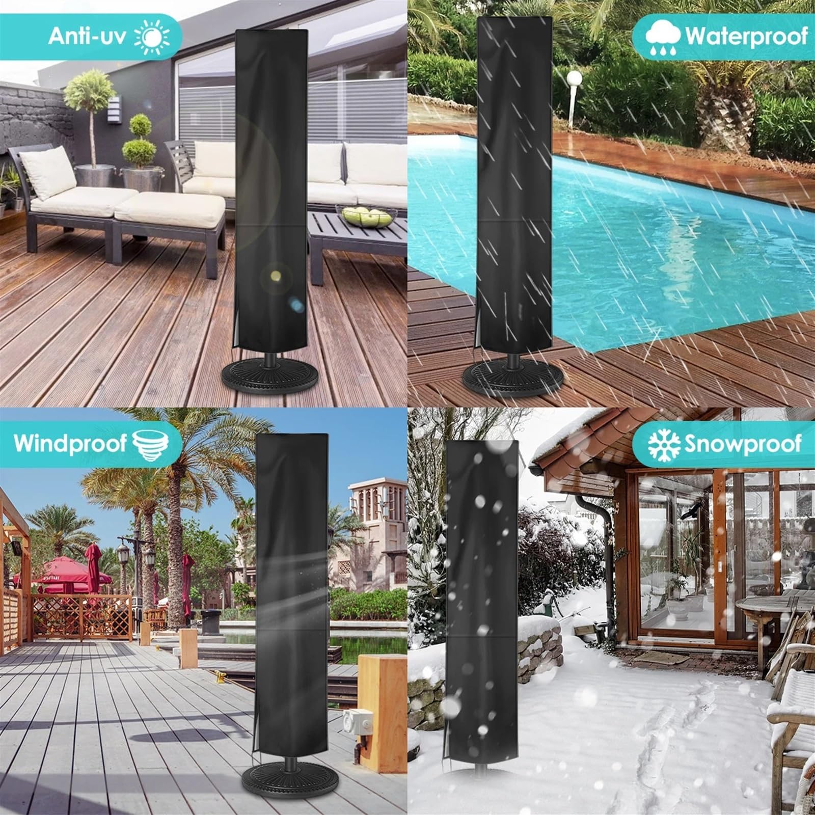 Schutzhülle für Sonnenschirm Wasserdichte Oxford Tuch Outdoor Sonnenschirm Regenschirm Abdeckung Gerade Terrasse Schutz(2Pcs)