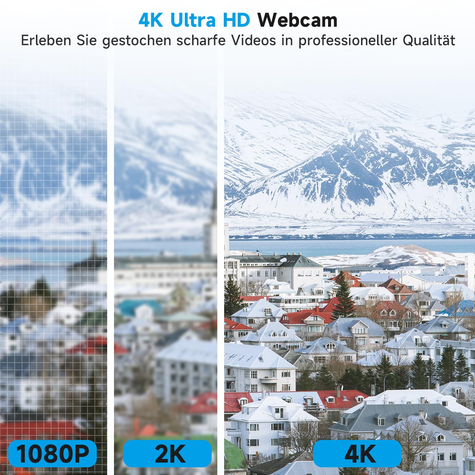 AOC Webcam 4K Ultra HD, Webcam mit Mikrofon & Objektivabdeckung, PC Kamera Plug & Play, 99° Ansicht, Autofokus, Web Cam kompatibel mit Zoom/Teams/Skype, für Home Office, Streaming, FaceTime, Schwarz - 2