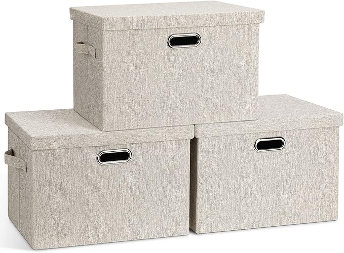 Graciadeco Large Quart Collapsible Stackable Storage Bins with Lids, 3