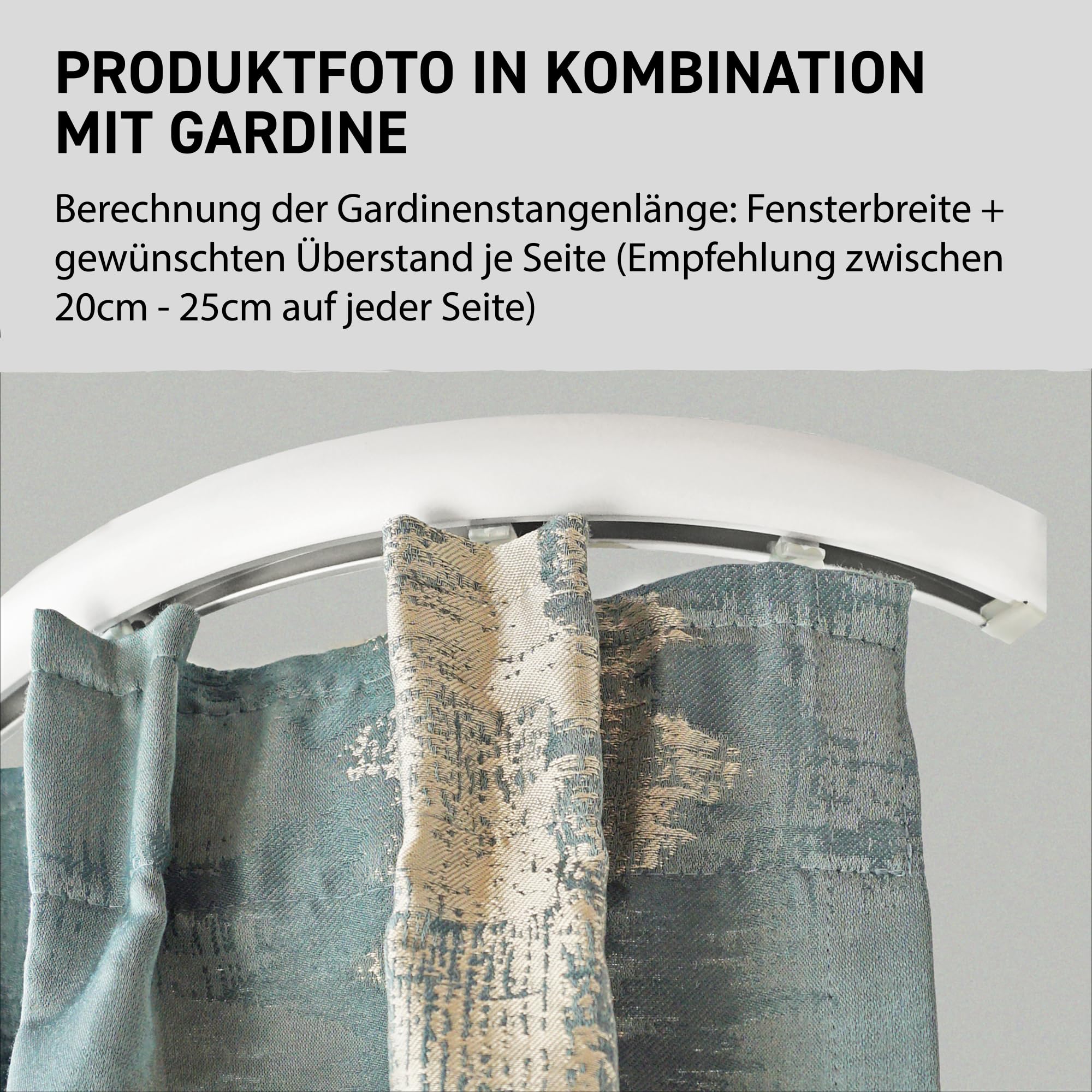 Garesa Gardinenschiene Profil 400, 1-läufig, Weiß I Aluminiumschiene inkl. Gleiter I Mit Retouren I Deckenmontage I Halbrunde Vorhangschiene I 270cm