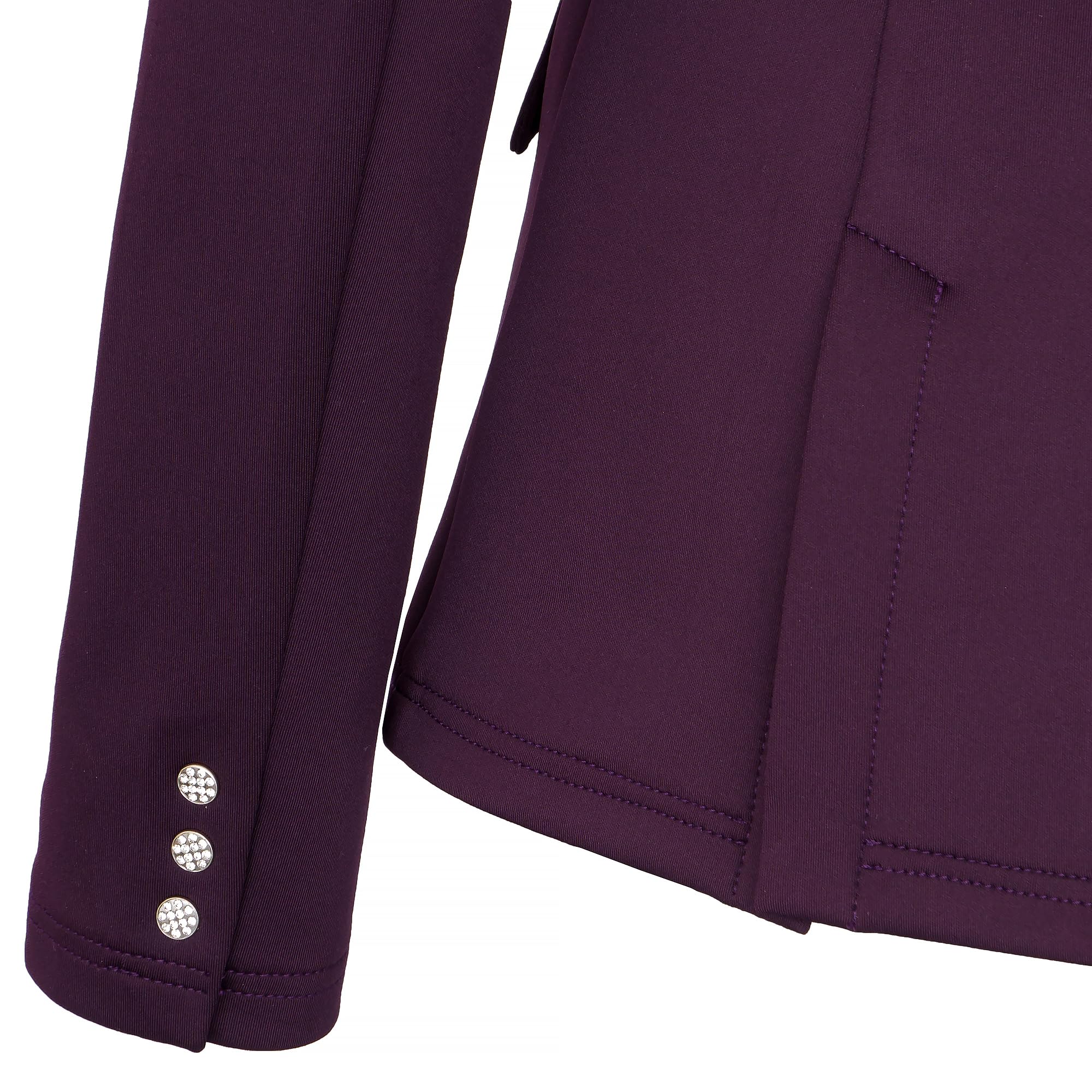 Dressurfrack - Chaqueta elástica para mujer con botones brillantes de oro rosa, material elástico