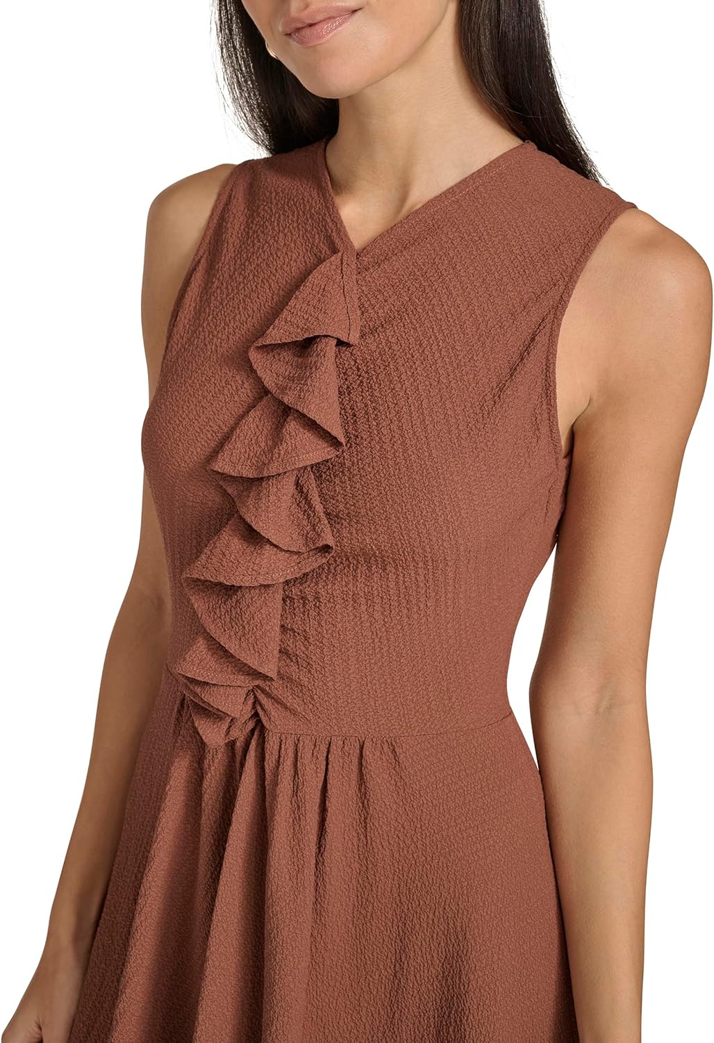 Calvin Klein Womens Sleeveless Ruffle Front Fit & Flare Midi Dress - Image 5