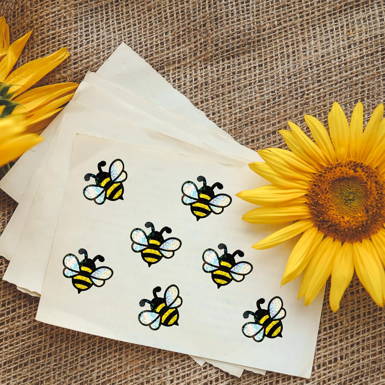 FYSUIMU 500Pcs Bee Stickers 1.5 Inch Summer Holographic Bumble Bee Sticker Decals Roll Sparkly Honeybee Reward Labels for School Classroom Office Planner Envelope Scrapbook DIY Supplies