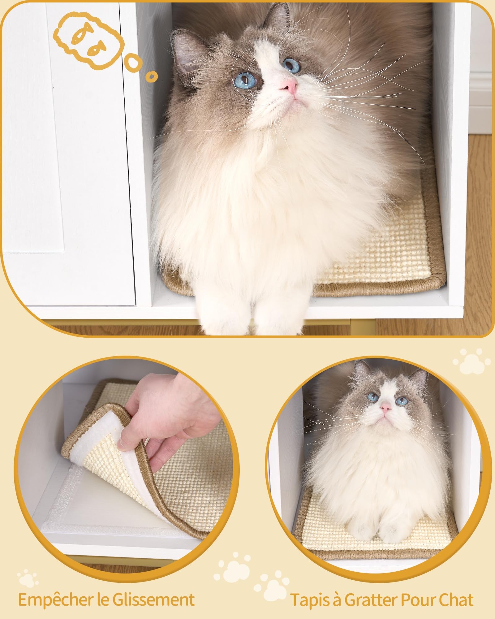 Hzuaneri Maison de Toilette Chat, Meuble Litiere Chat, Meubles Cachés, Maison pour Chats avec Porte et Cloison Séparée, Table d'appoint en Bois Domestique, 80 x 50 x 61 cm, Blanc et Or 01503GCLB