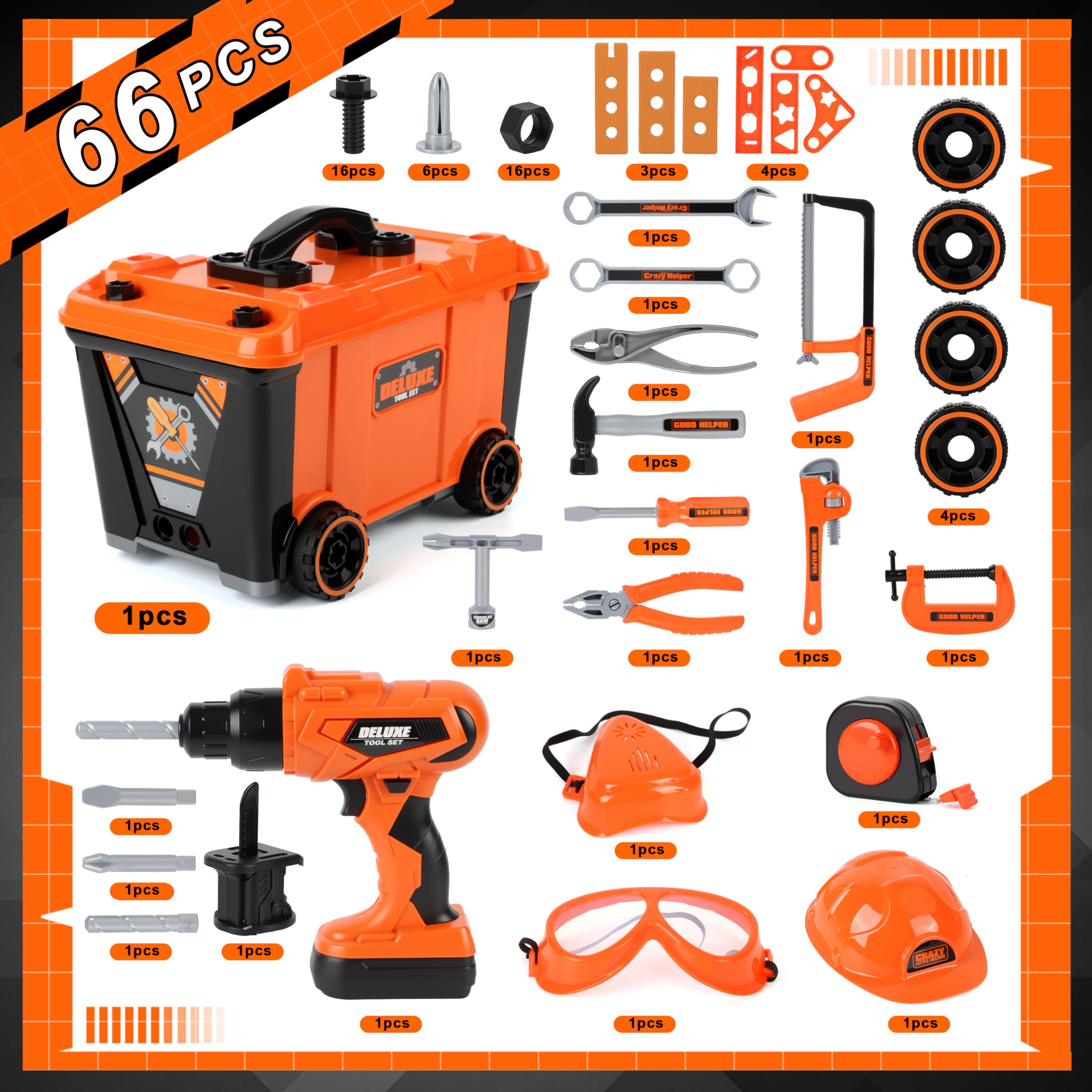 MOMOSTAR Boîte à Outils Jouet pour Enfant 3 Ans+, Caisse a Outil avec Perceuse Électrique, 2 en 1 Etabli Enfant, Jouet Outils de Travail Cadeaux de Noël Anniversaire pour Garçons Filles 3 4 5 6 Ans