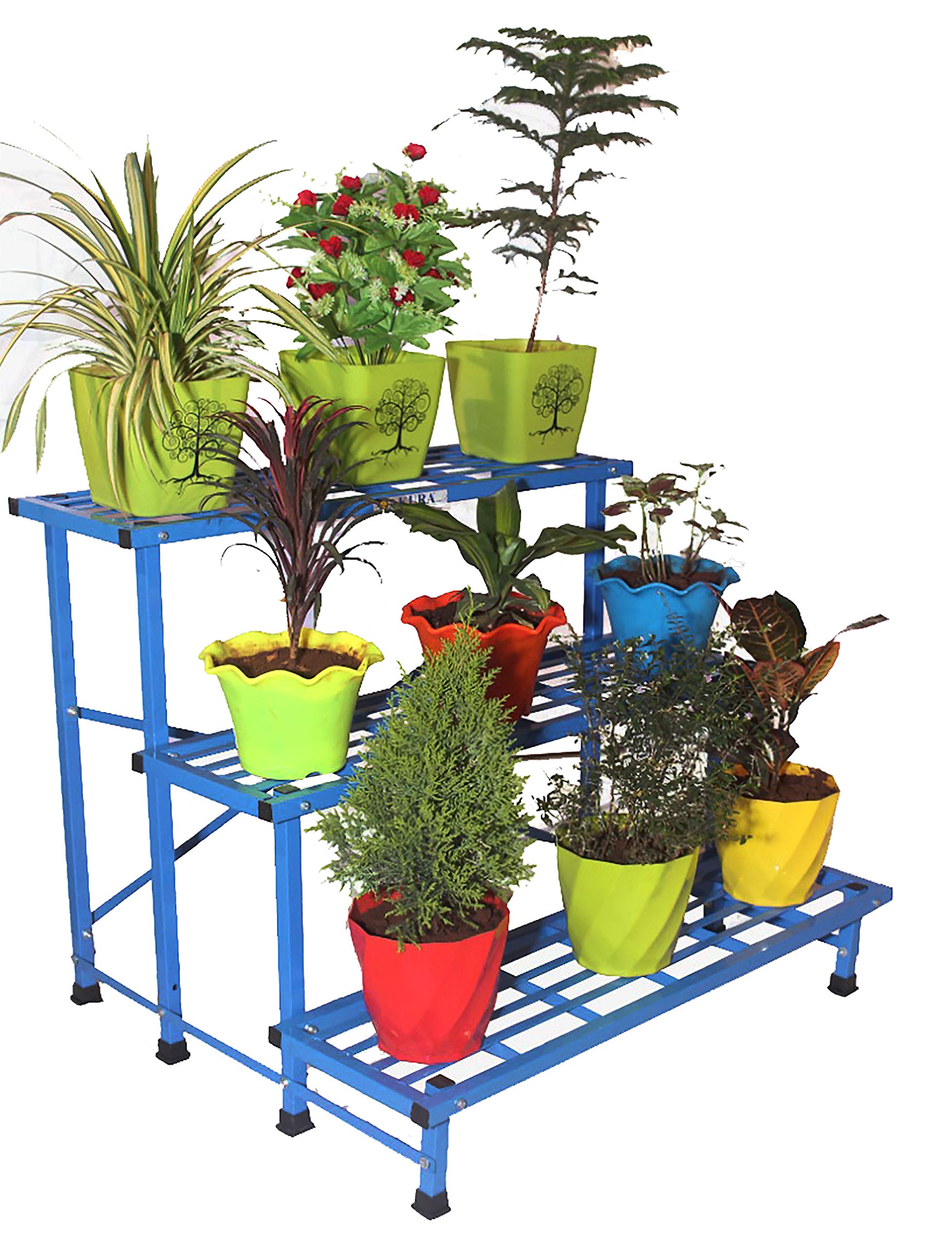 AKURA,3-Step Metal Gardening Stand/Planter Stand for Indoor &Outdoor Plant Pots(Steel Tube: 25 x 25 mm;Size:W-100cm x D-85cm x H-77.5cm) (Color - Blue) (B0752VHNTC) Amazon Price History, Amazon Price Tracker