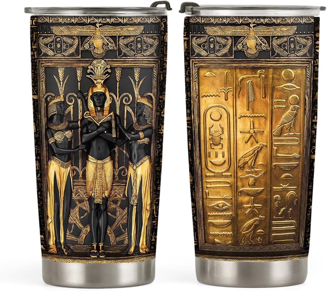 20oz Ancient Mythology Egyptian Tumbler, Ancient Egypt Symbols, Egyptian Themed Gifts, Coffee Tumbler for Men, Women, Stainless Steel Double Wall Vacuum Insulated Coffee Mug, Travel Cup with Lid