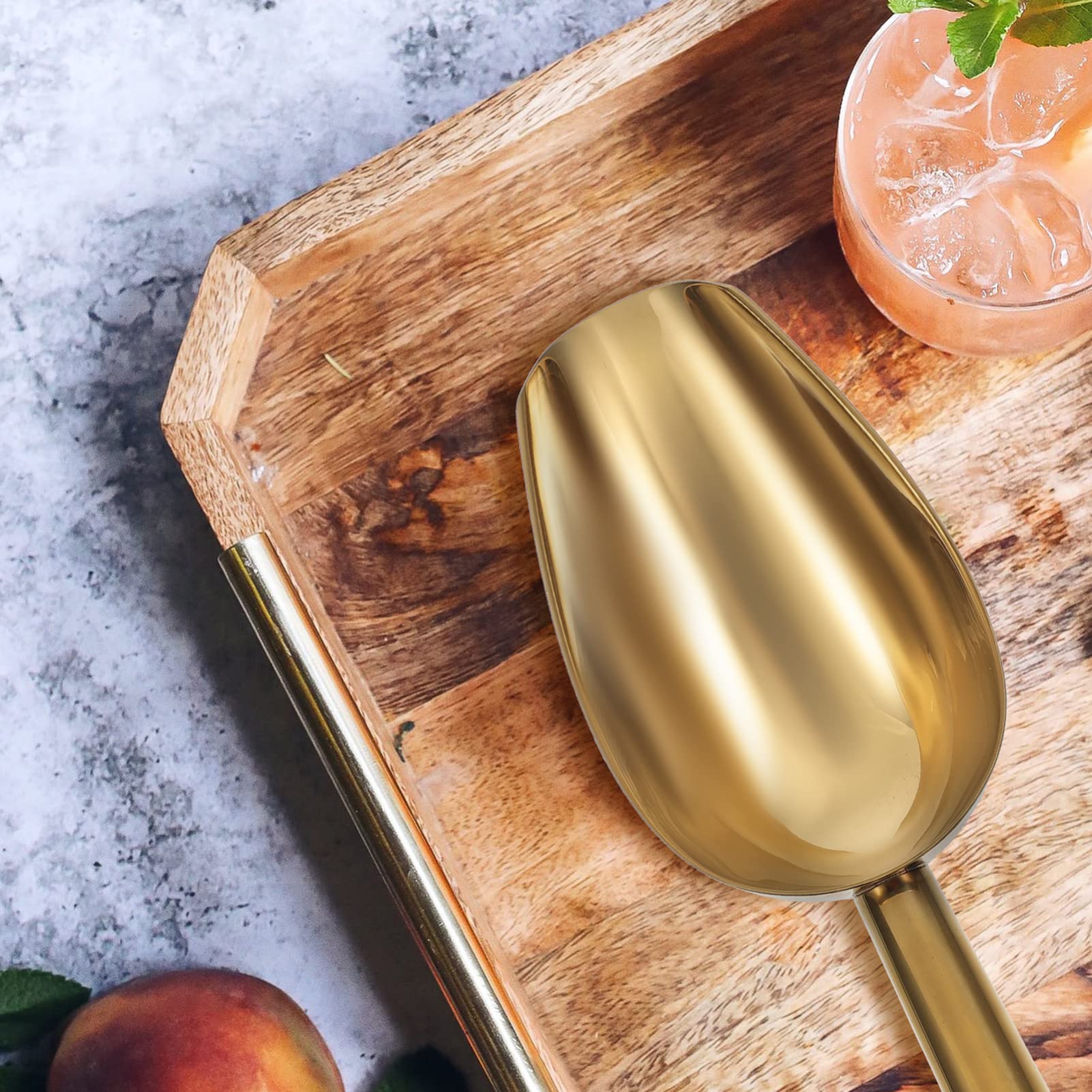 Golden Ice - Pinzas y pala de acero inoxidable para cubitos de hielo con, pala para cubitos de hielo, cuchara de cocina para contenedor de hielo, té, café, harina de granos