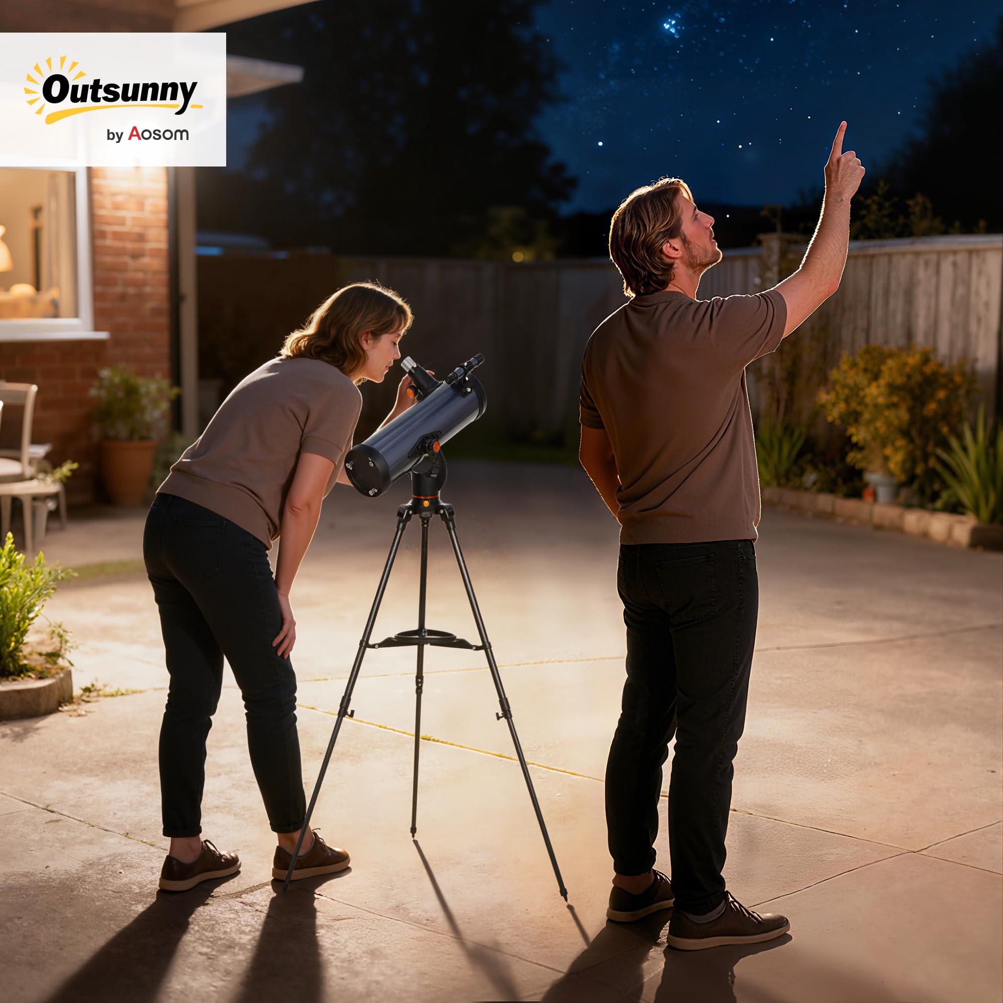 Outsunny Telescopio Reflector Astronómico, Apertura de 114 mm, 40X/100X, 1000 mm Telescopio Astronómico para Adultos, Principiantes y Niños, con Trípode Ajustable y Bolsa de Transporte
