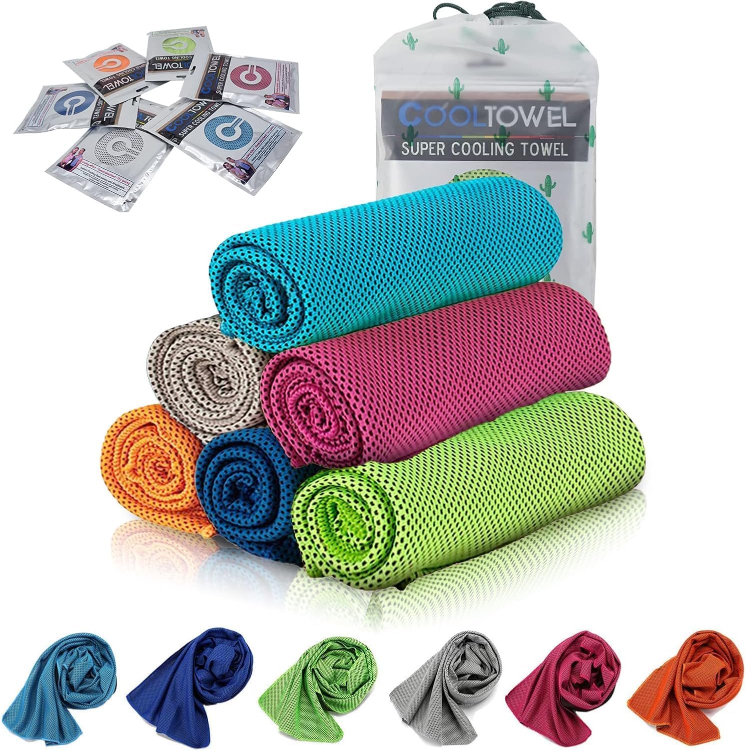 Cooling Towels,Breathable Instant Quick Drying Ice Cool Microfibre Towel, Cool Towels For Extreme Heat For Men Women Kids Gym Workout Running Yoga Golf Camping (6PCS)