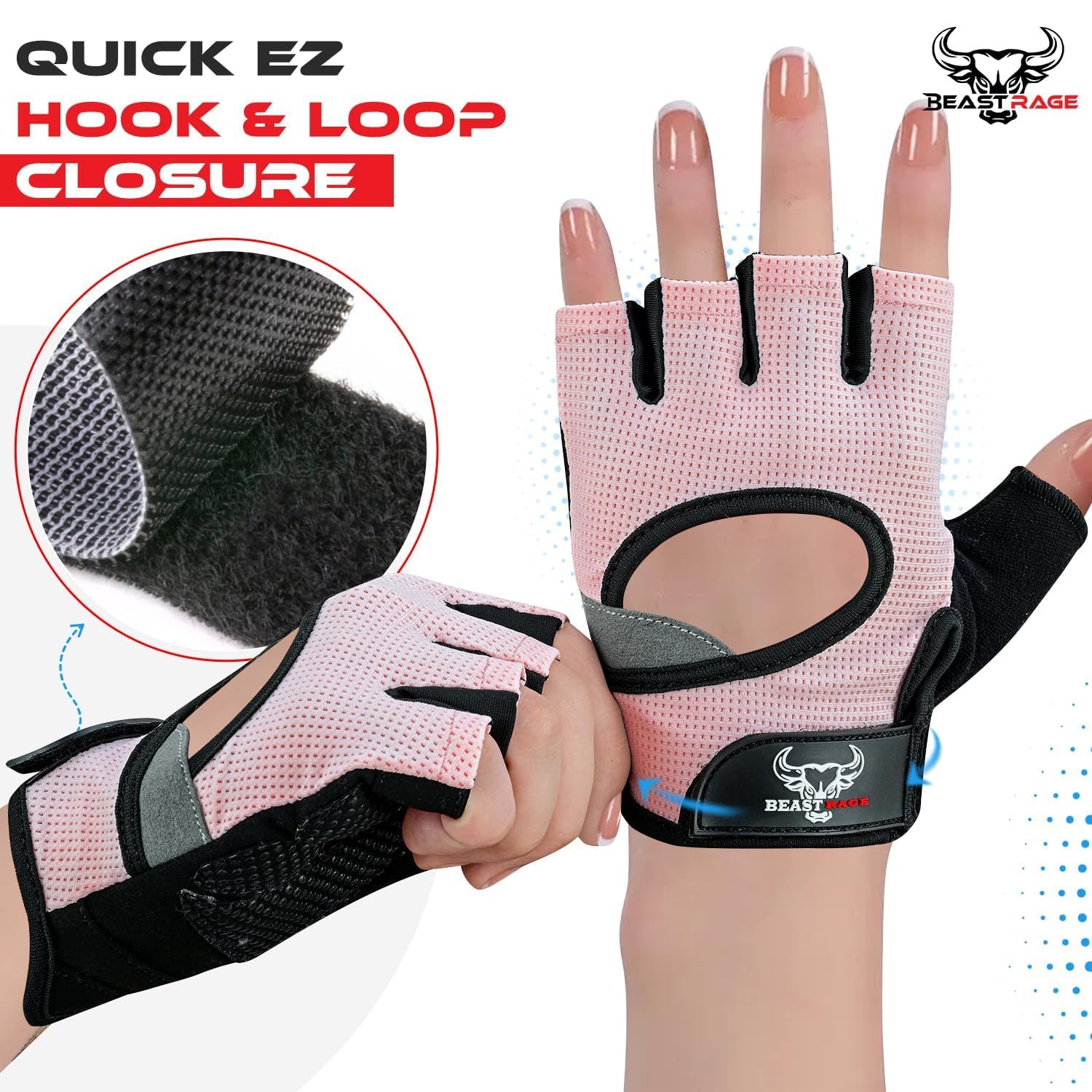 BEAST RAGE Guanti da palestra per il sollevamento pesi per uomini e donne, traspiranti, antiscivolo, con palmo imbottito in silicone, per il ciclismo, l'allenamento per la forza.