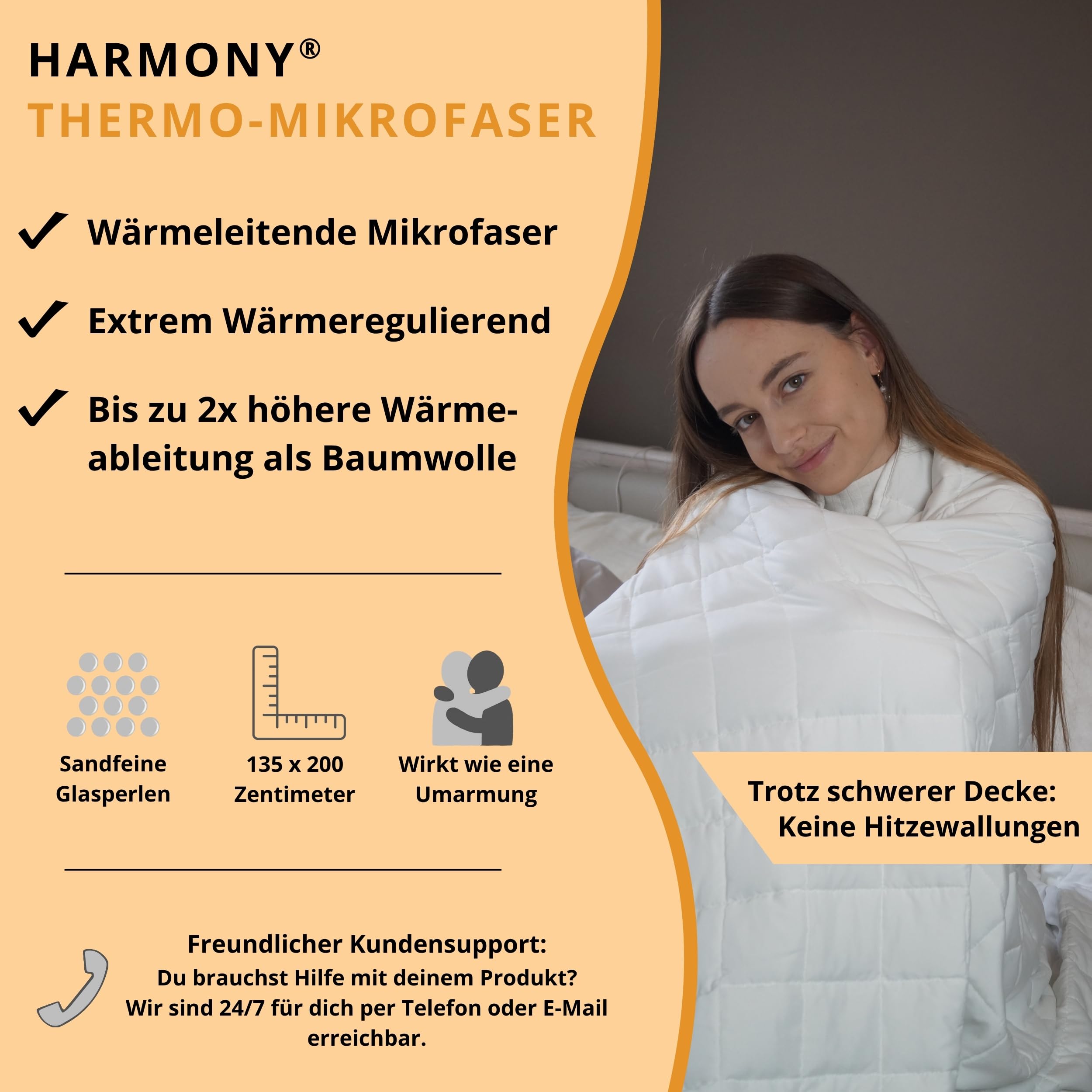 HARMONY Gewichtsdecke 135x200 cm atmungsaktiv Oeko-Tex Zertifiziert Anti-Stress Decke Therapiedecke 6kg 7kg 8kg 9kg inkl. Geschenkbox