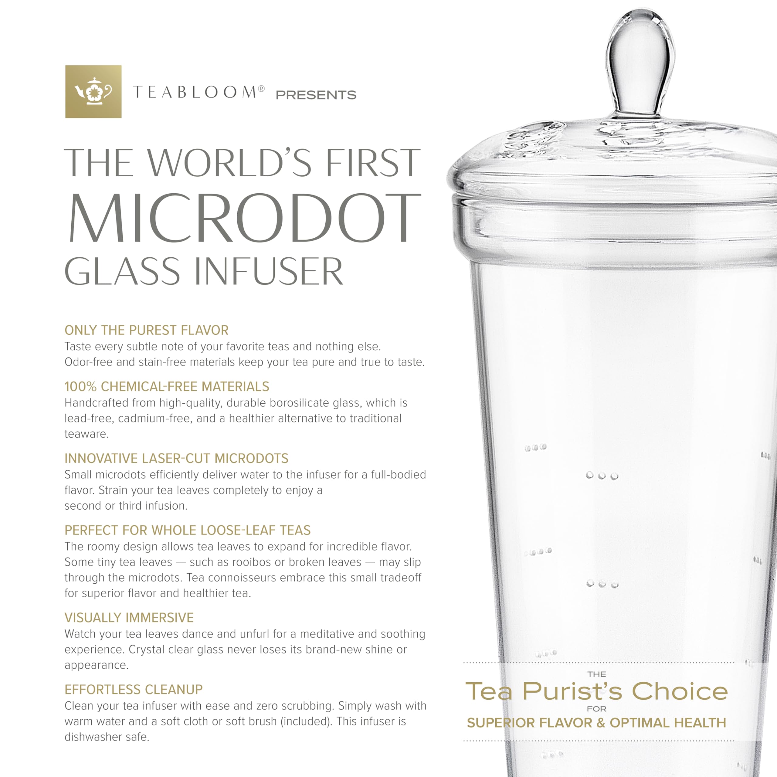 Teabloom Grand Bouquet Glas-Teekanne mit Microdot Glas-Teesieb – Elegante 1,4 l Borosilikat-Teekanne für losen Tee und blühende Blumen