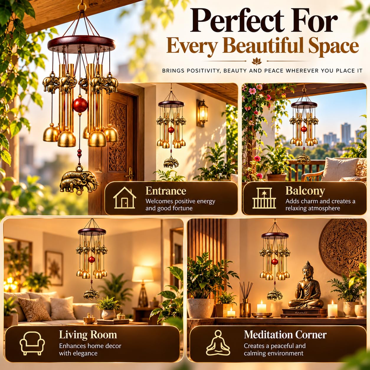 Elephant Wind Chime - Good Luck & Serenity -6