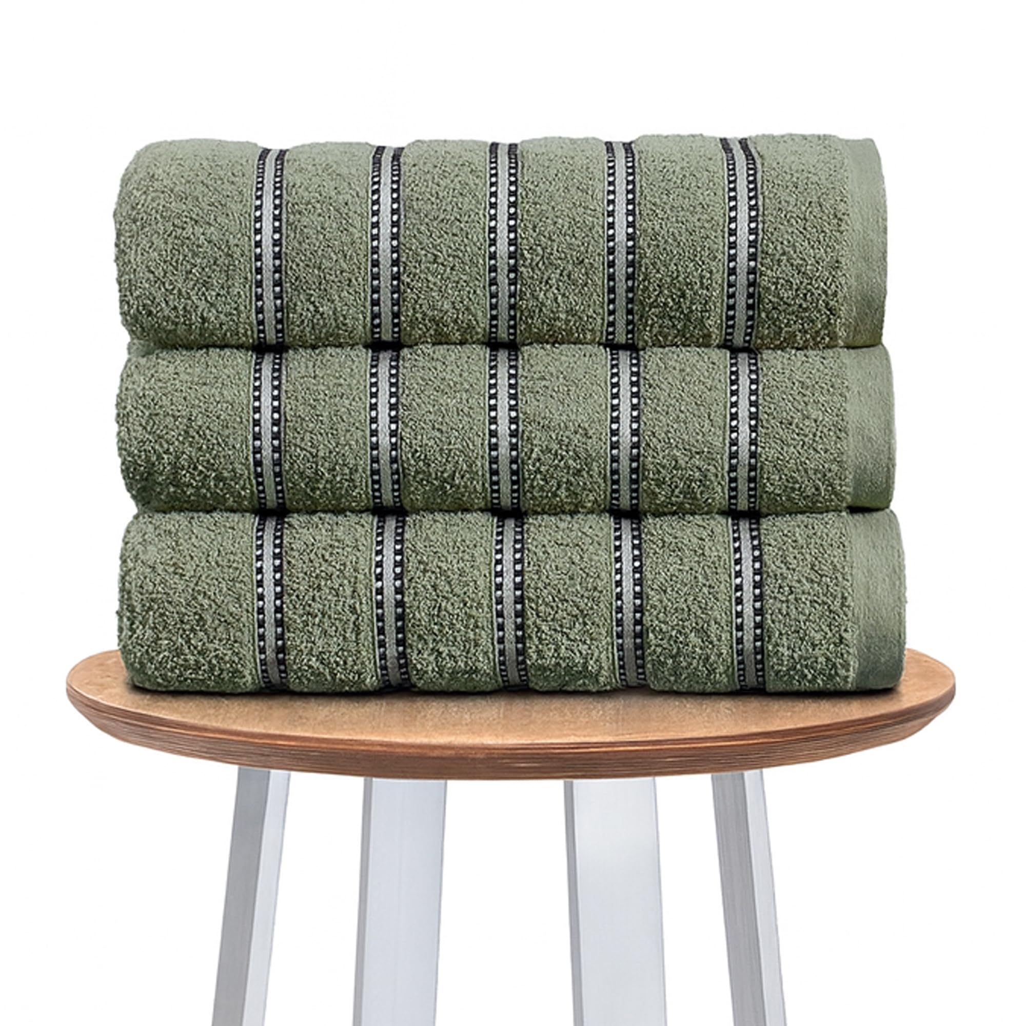 Lions Bath Sheet Towels 3 Pack - Premium Striped 100% Egyptian Cotton Towel Set 90x150cm - Ultra Soft and Highly Water Absorbent, Extra Large Thick Bathroom Sheets, Sage Green