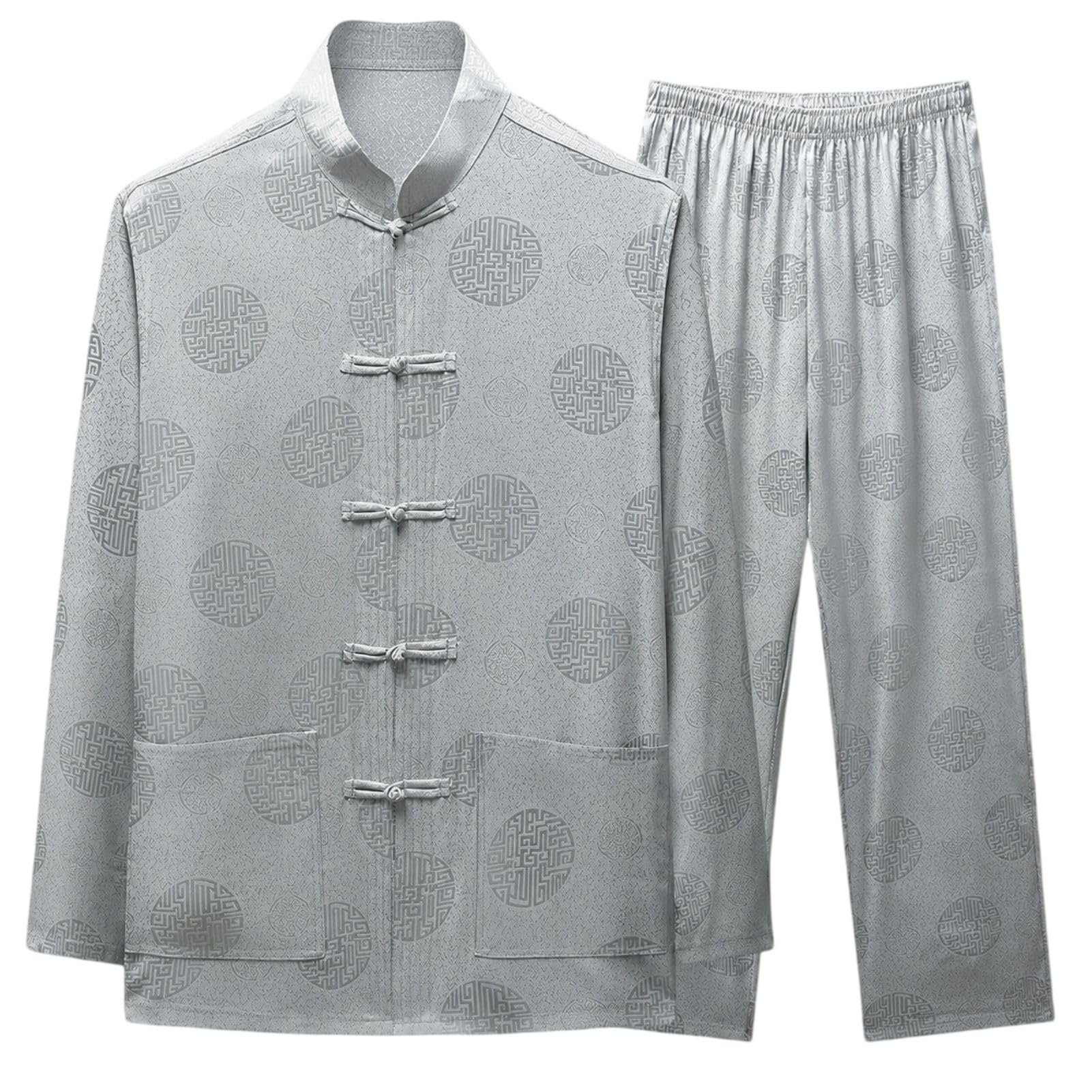 Completo tradizionale da uomo, 2 pezzi, a maniche lunghe | Jacquard, chiusura con bottone a rana, tasche applicate, abbigliamento estivo