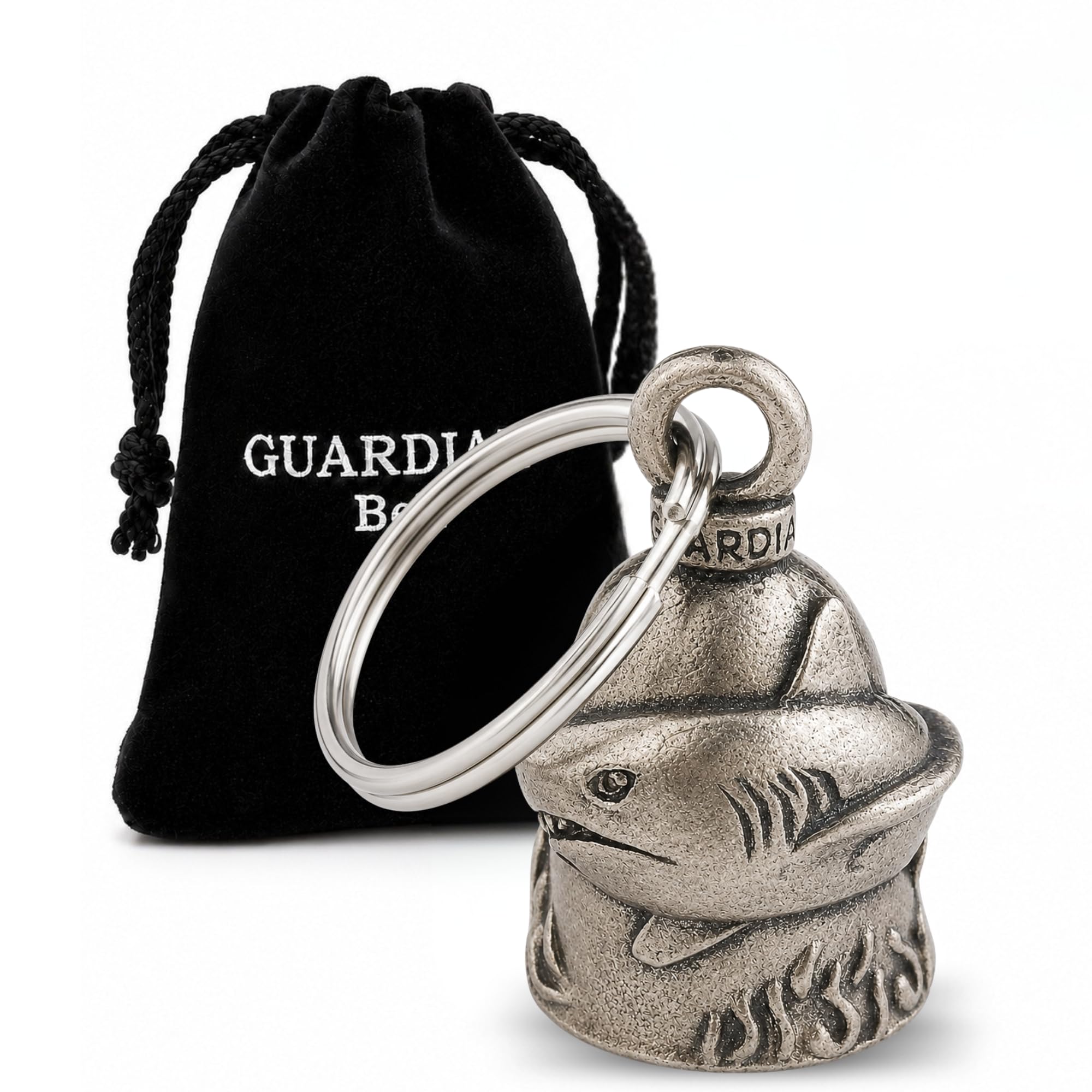 Guardian Bell Animals Good Luck Bell w/Keyring &amp; Black Velvet Gift Bag | Motorcycle Bell | Lead-Free Pewter | Made in USA