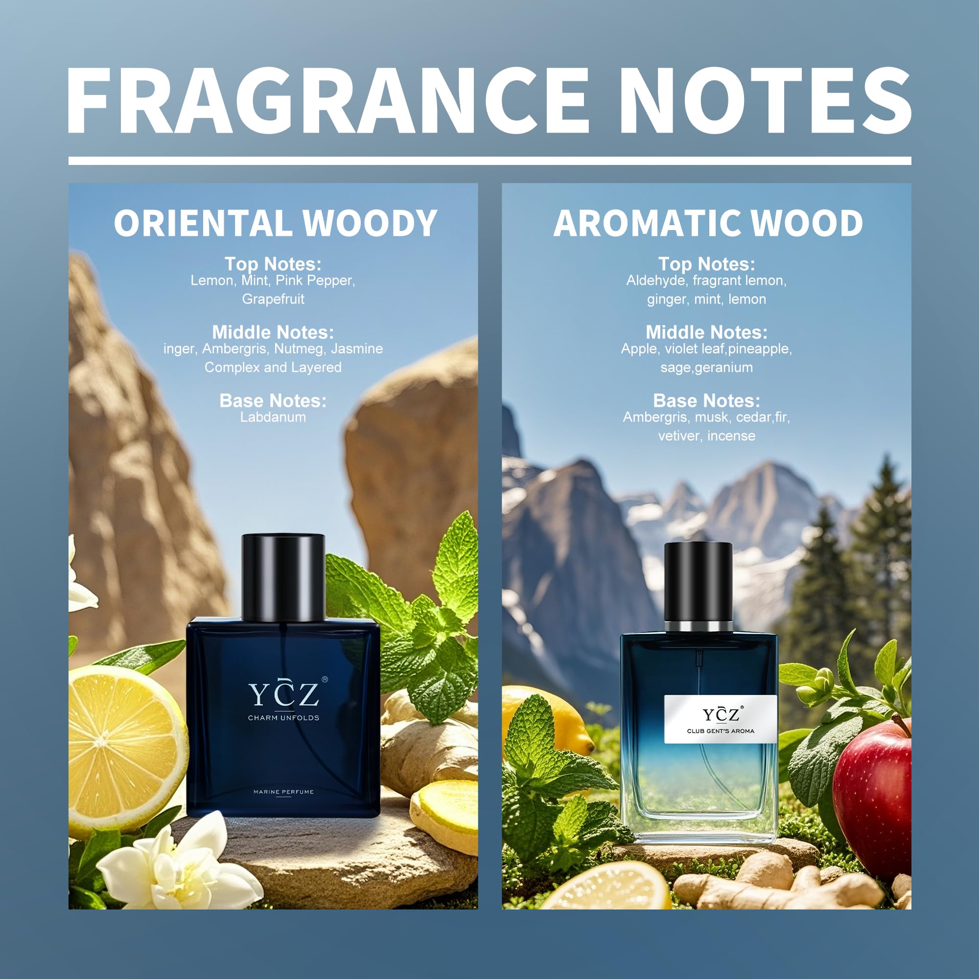 Ycz Parfüm Herren 2-Pack 50 ml, langanhaltendes Eau de Parfum, aromatisch-orientalische Holzduftnoten,vielseitig einsetzbar, tolles Geschenk für Männer