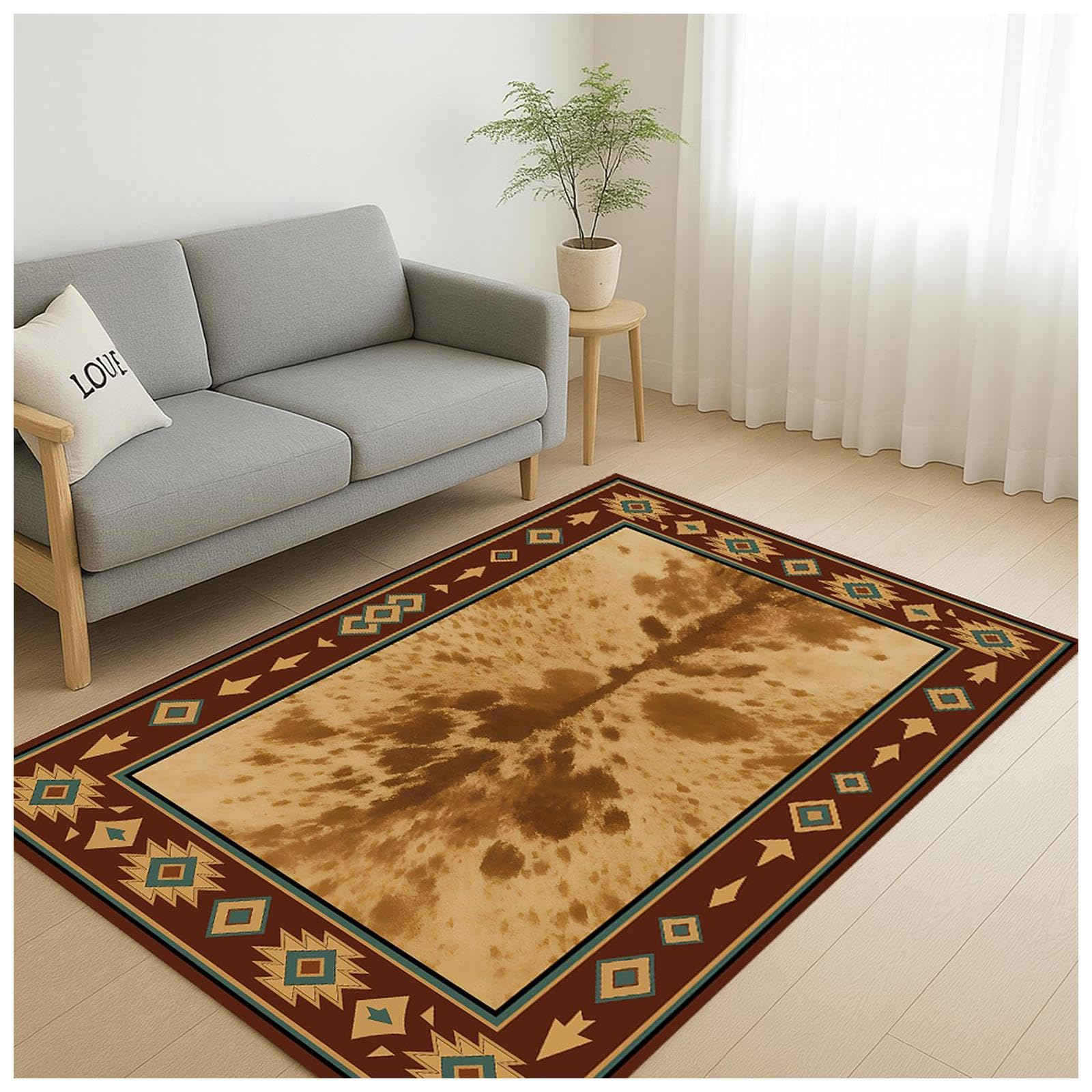 Aztec Western Rug with Native American Pattern – Washable, Non-Slip Geometric Tribal Carpet for Southwestern-Style Hallway or Kitchen, Living Room,