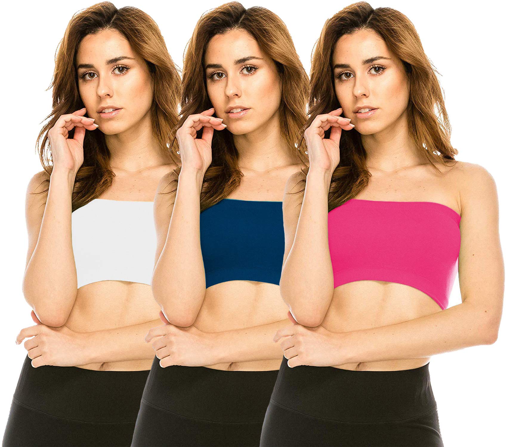 THE BLAZZE 1036 Women's Basic Sexy Solid Strappy Sleeveless Bandeau Bra Basic Layering Bralette Seamless Non-Padded Camisole Crop Top Tube Top