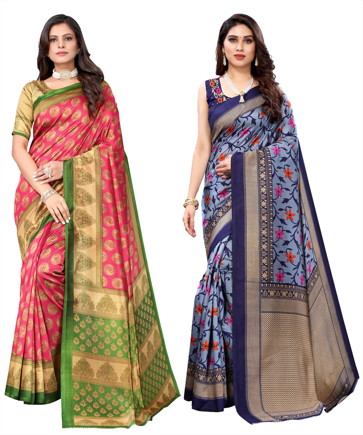 yashika Women's Combo Art Silk Printed Saree With Blouse Piece Pack Of 2(ALIFA PINK-SWATI NAVY)-picture-20